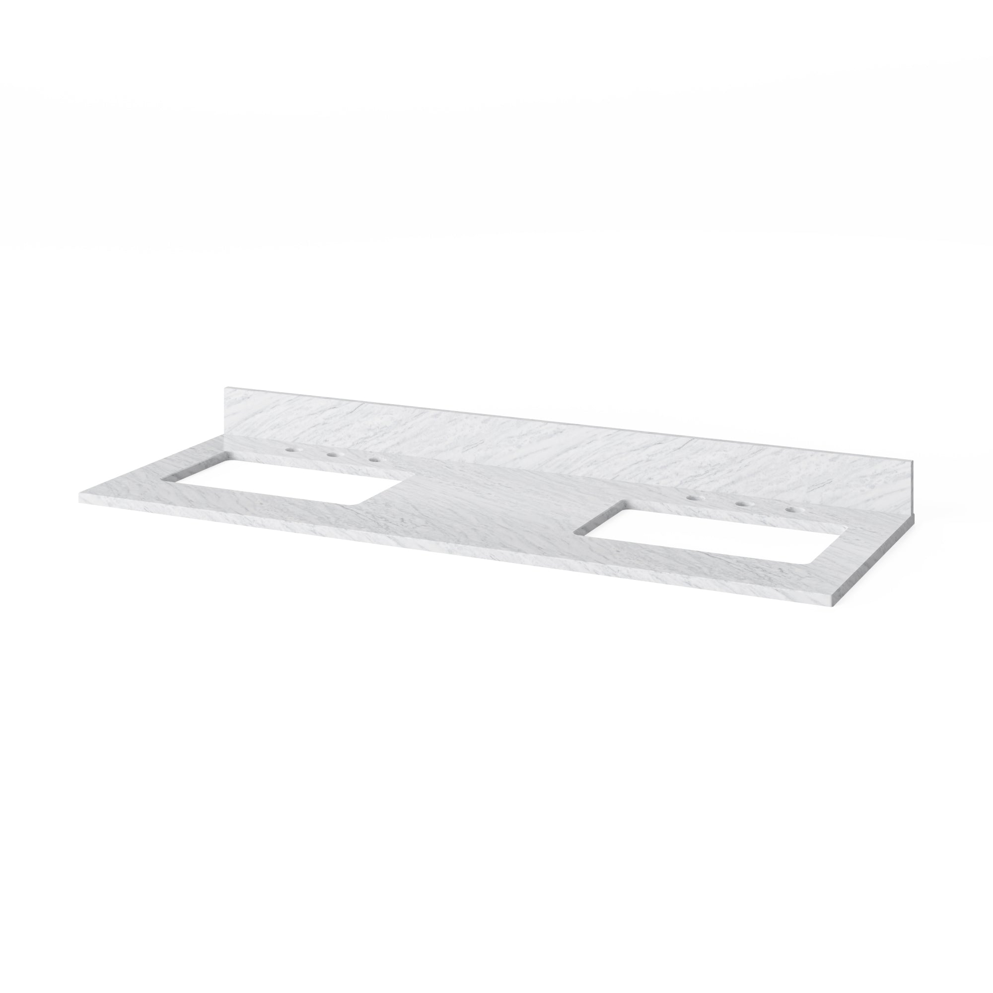 60" White Wavecrest Vanity, double bowl, White Carrara Marble Vanity Top, two undermount rectangle bowls | KitchBath