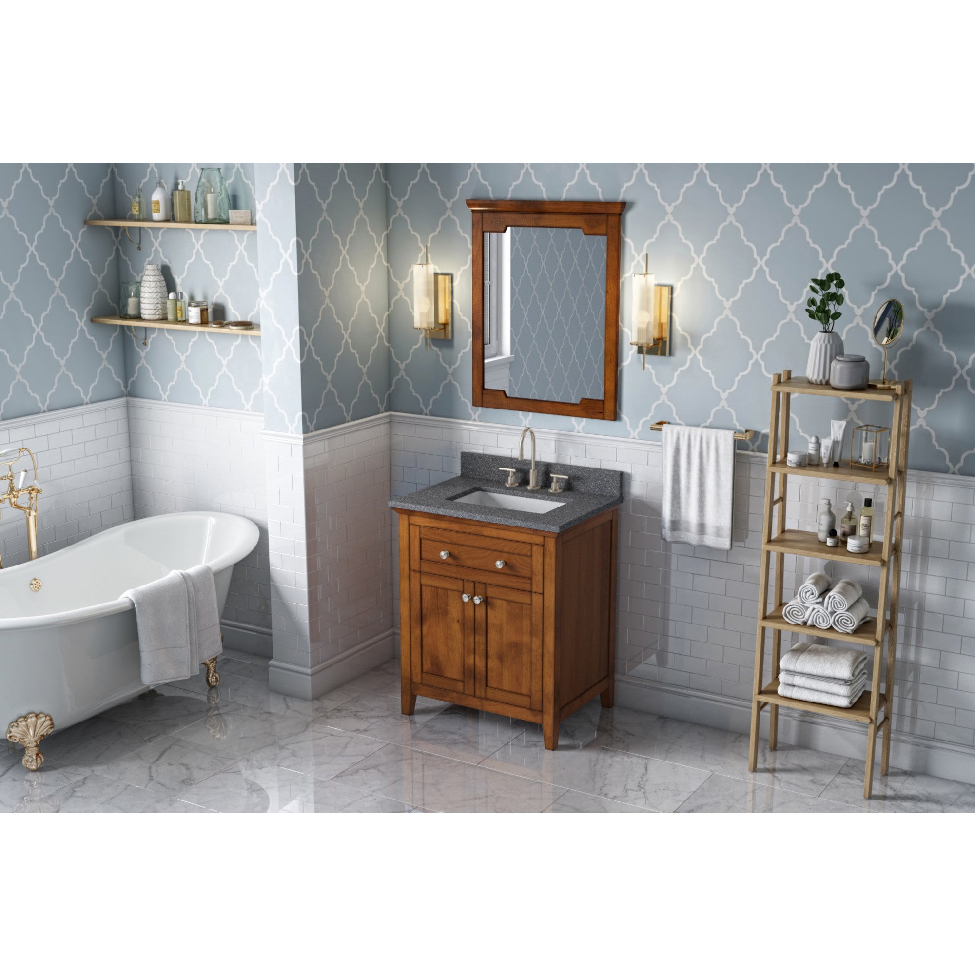 30" Chocolate Chatham Vanity, Boulder Cultured Marble Vanity Top, undermount rectangle bowl | KitchBath