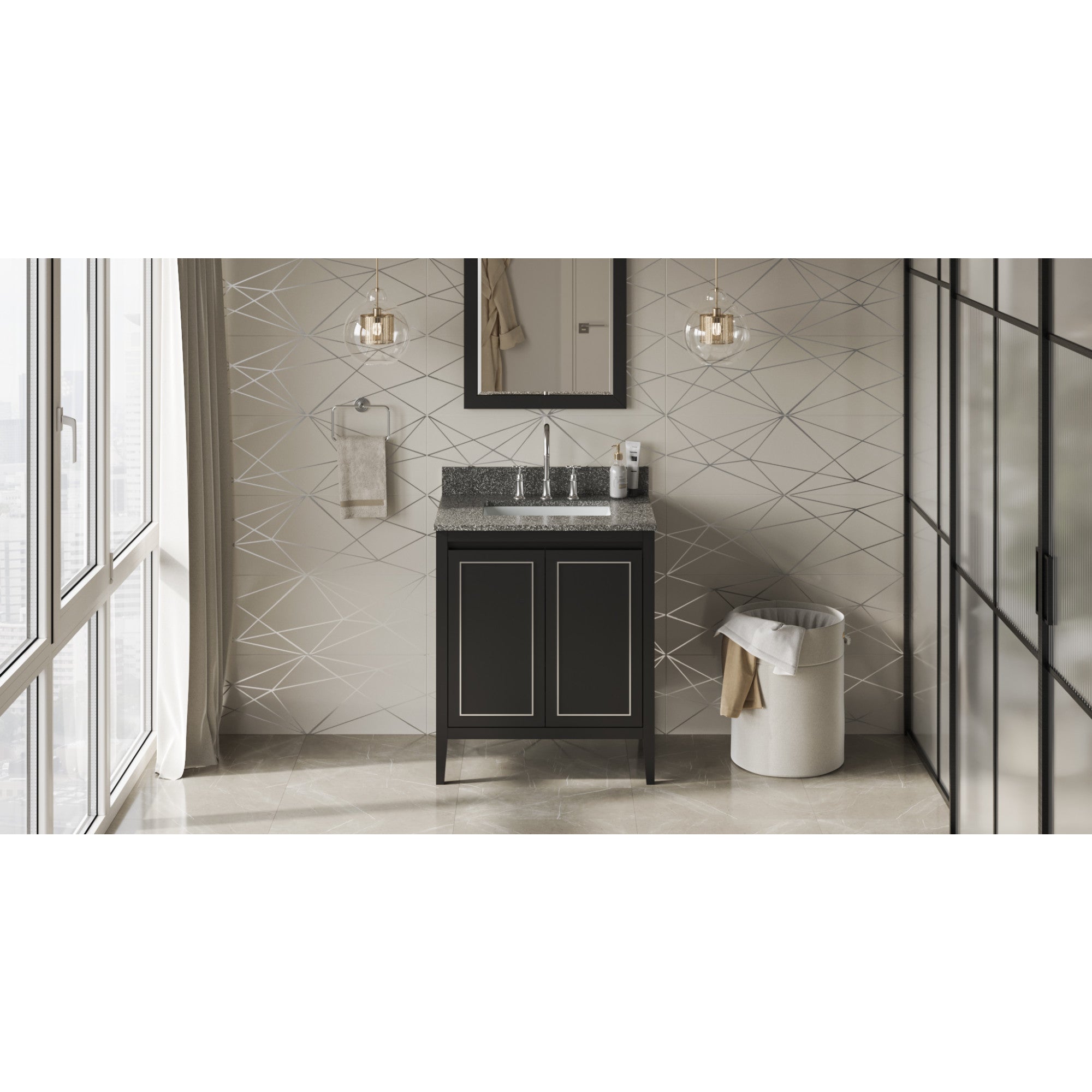 30" Black Percival Vanity, Boulder Cultured Marble Vanity Top, undermount rectangle bowl | KitchBath