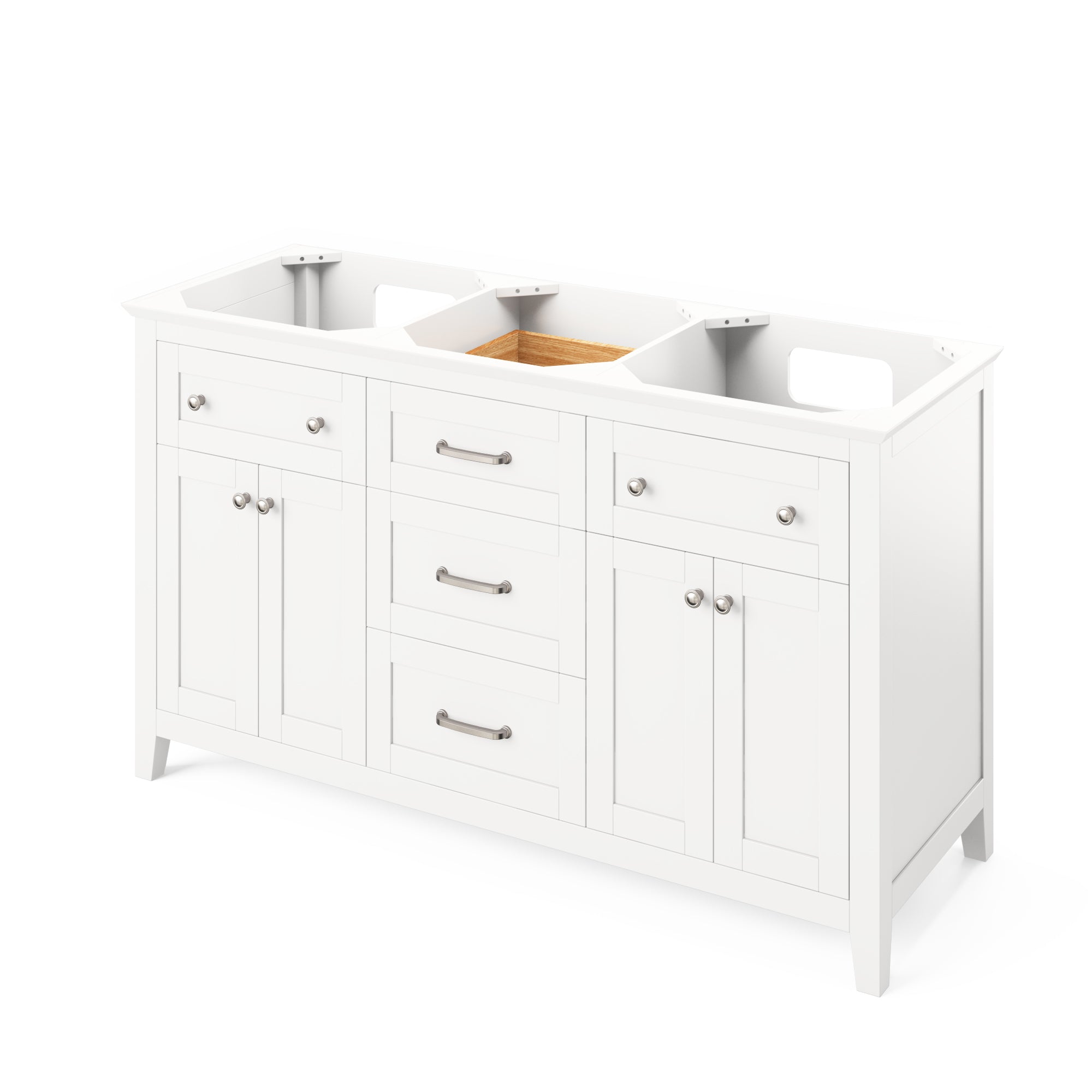 60" White Chatham Vanity, double bowl, Steel Grey Cultured Marble Vanity Top, two undermount rectangle bowls | KitchBath