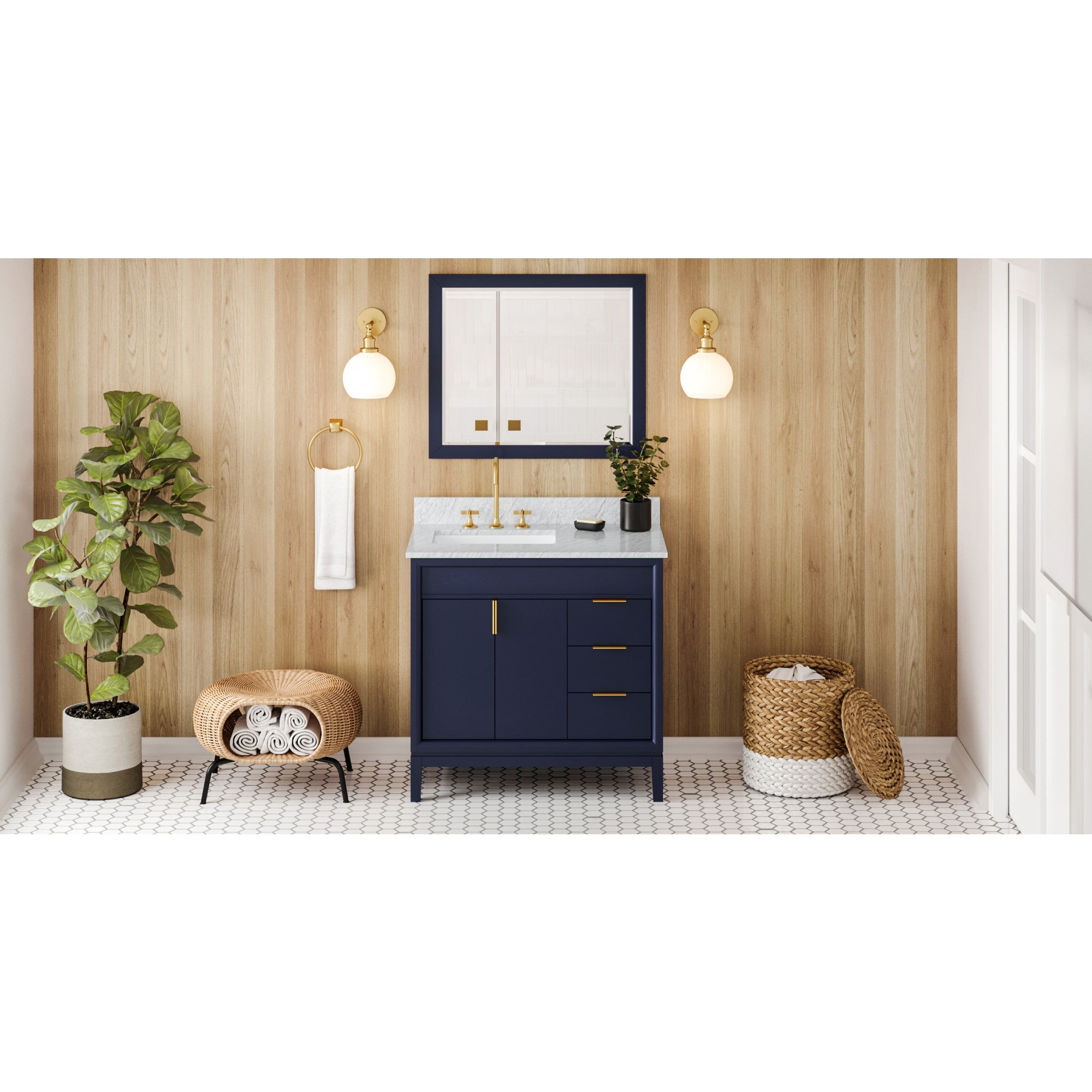 36" Hale Blue Theodora Vanity, left offset | KitchBath