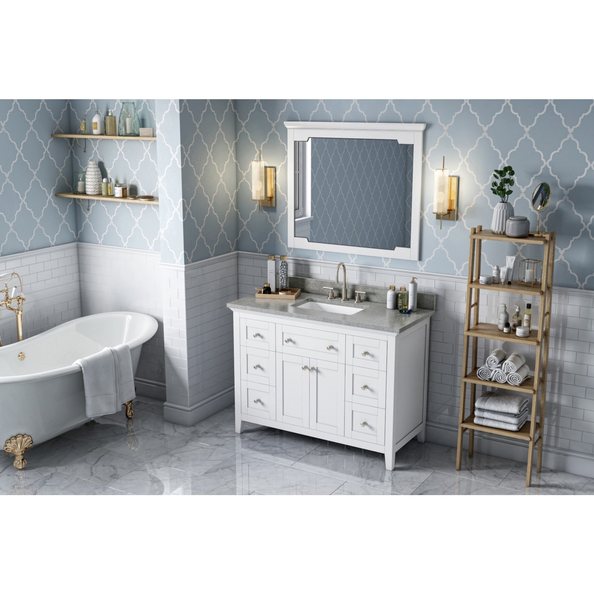 48" White Chatham Vanity, Steel Grey Cultured Marble Vanity Top, undermount rectangle bowl | KitchBath
