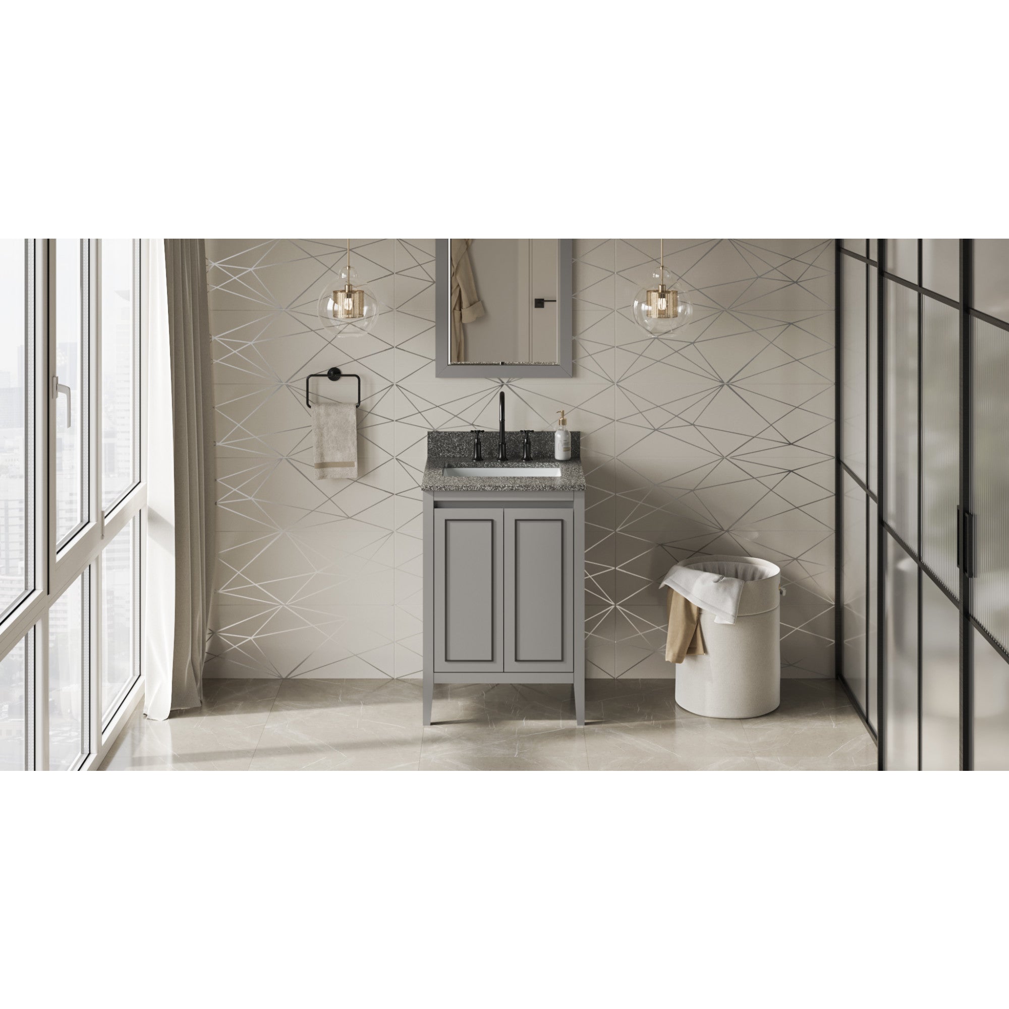 24" Grey Percival Vanity, Boulder Cultured Marble Vanity Top, undermount rectangle bowl | KitchBath