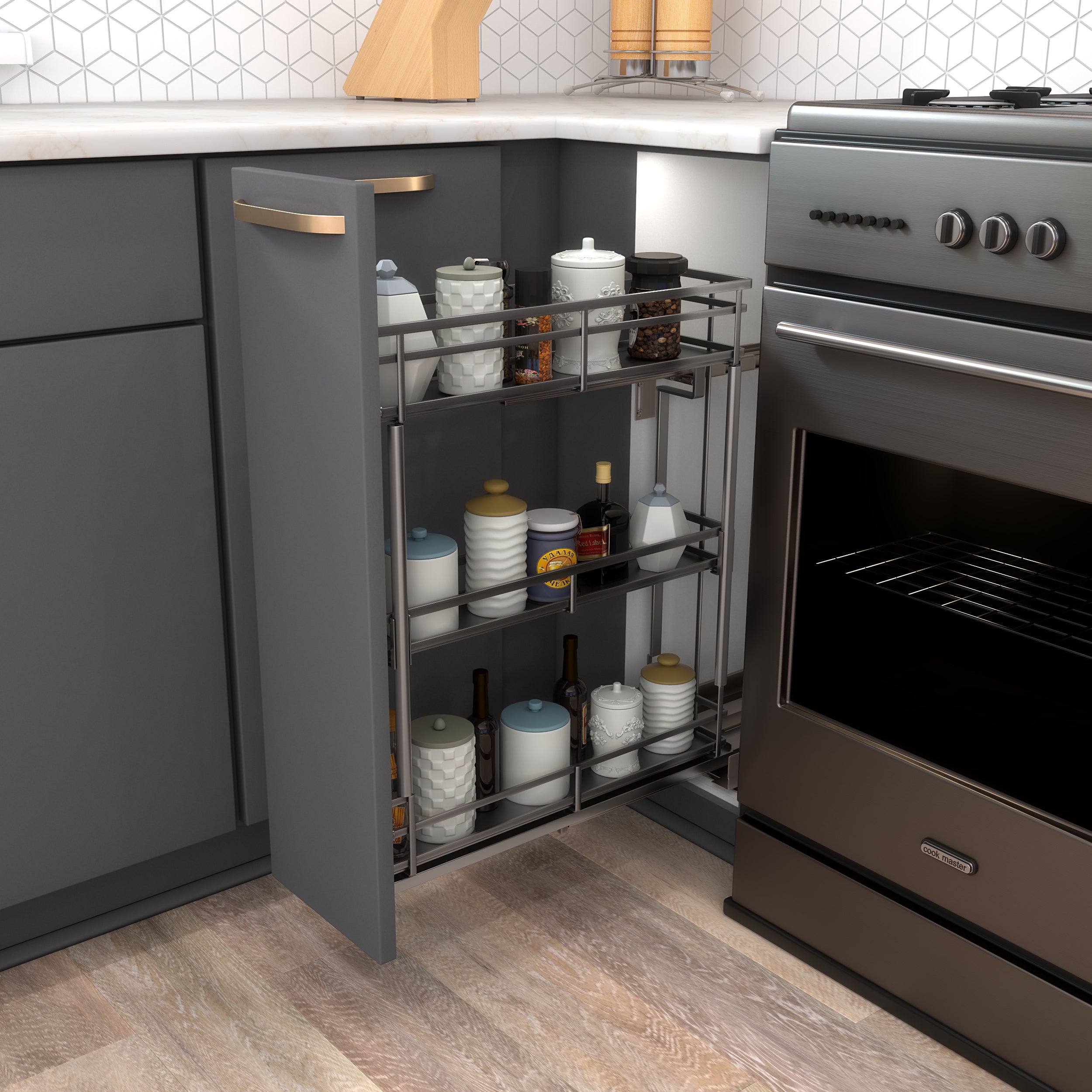 8" Black Nickel STORAGE WITH STYLE® Metal "No Wiggle" Soft-close Base Pullout | KitchBath