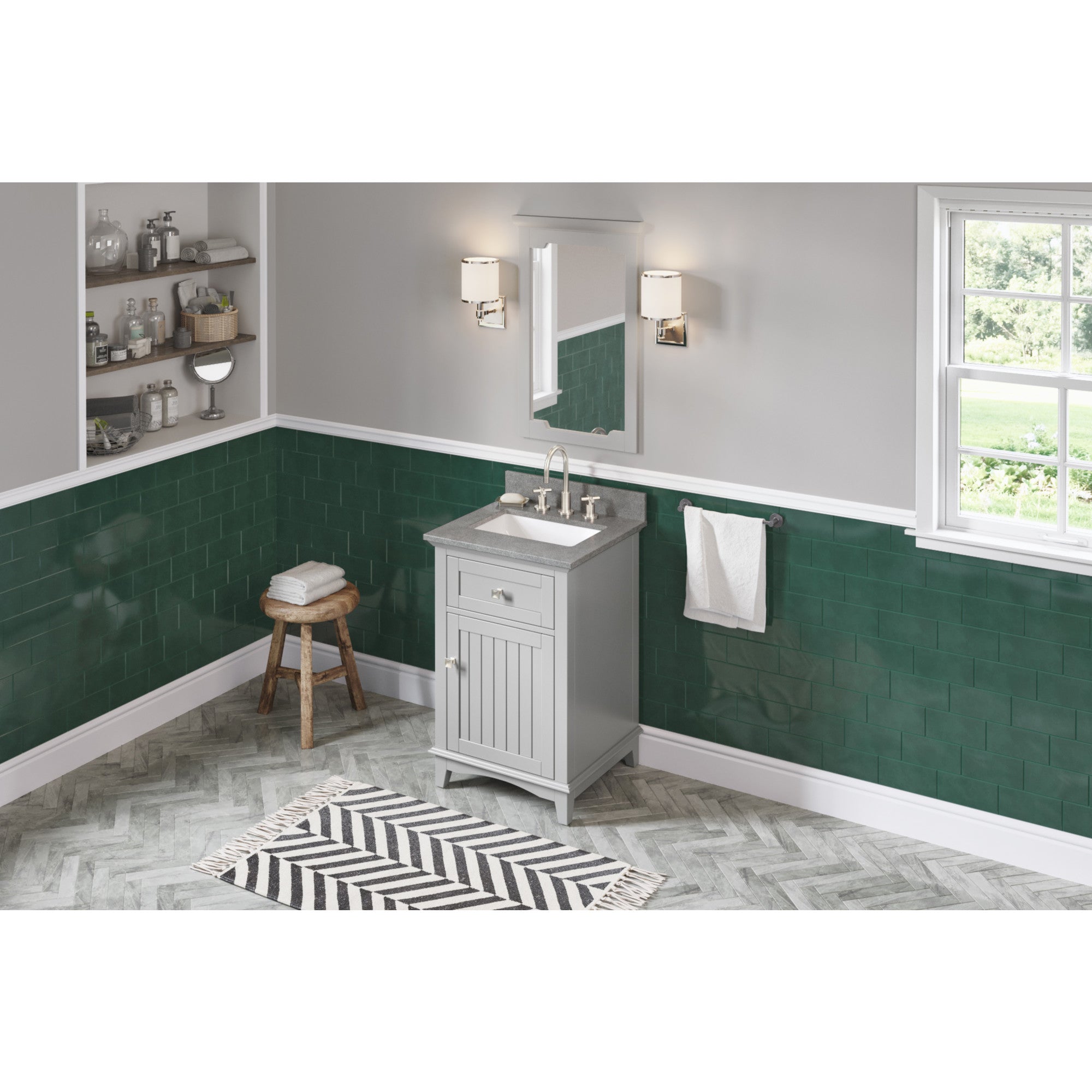 24" Grey Savino Vanity, Steel Grey Cultured Marble Vanity Top, undermount rectangle bowl | KitchBath