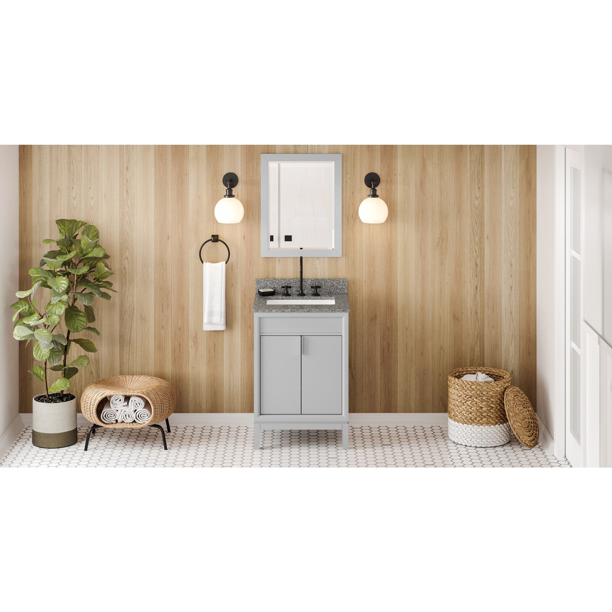 24" Grey Theodora Vanity, Boulder Cultured Marble Vanity Top, undermount rectangle bowl | KitchBath