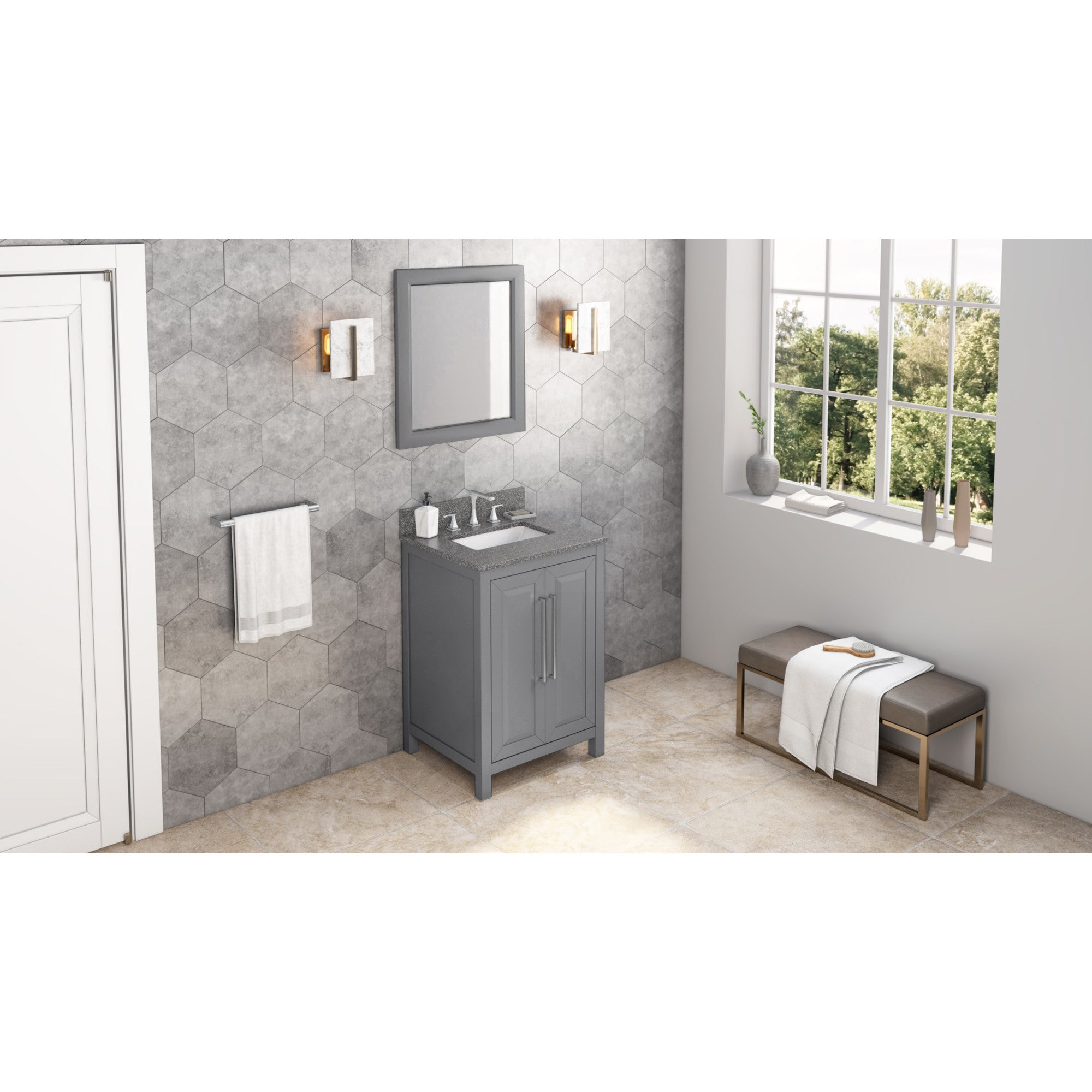 24" Grey Cade Vanity, Boulder Cultured Marble Vanity Top, undermount rectangle bowl | KitchBath