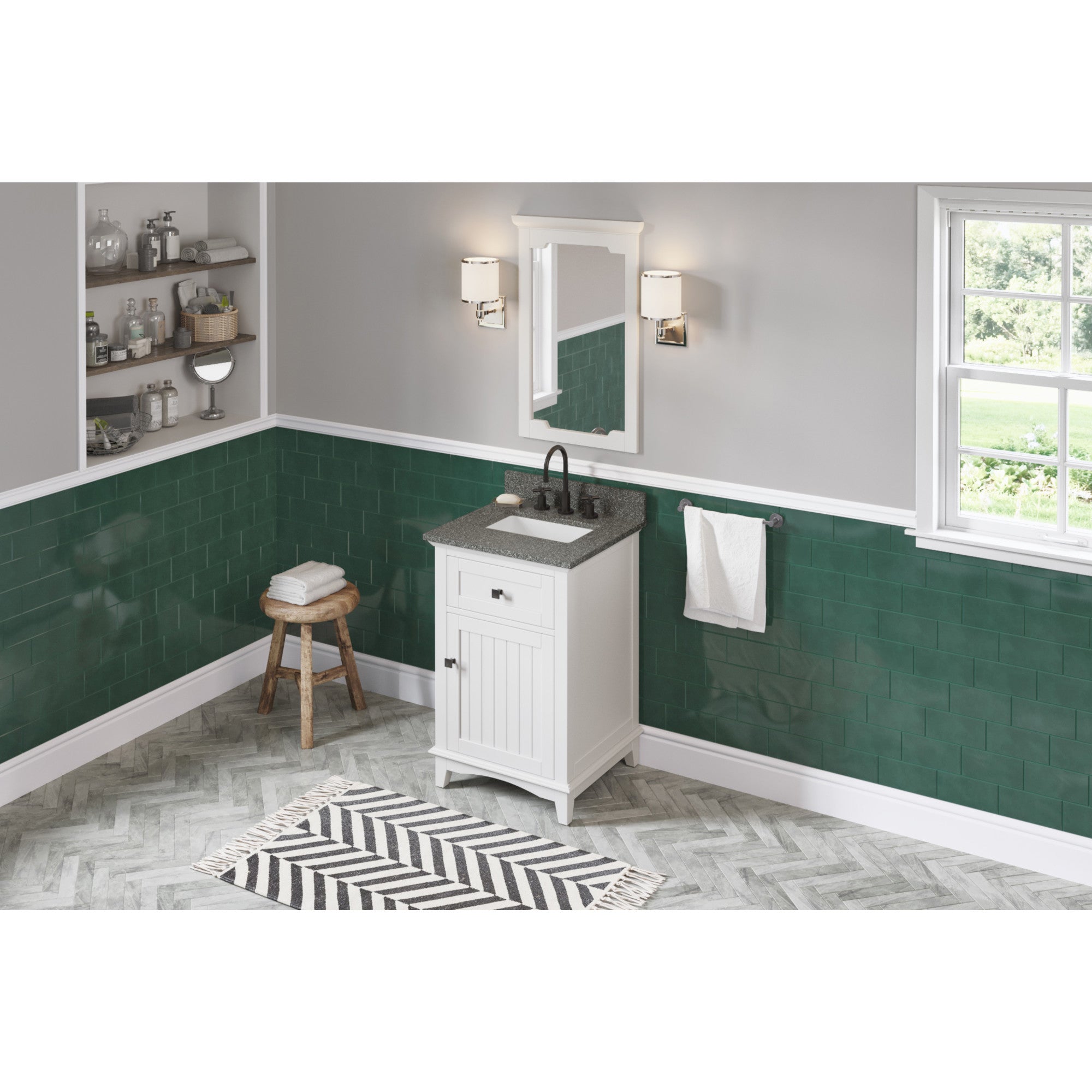 24" White Savino Vanity, Boulder Cultured Marble Vanity Top, undermount rectangle bowl | KitchBath
