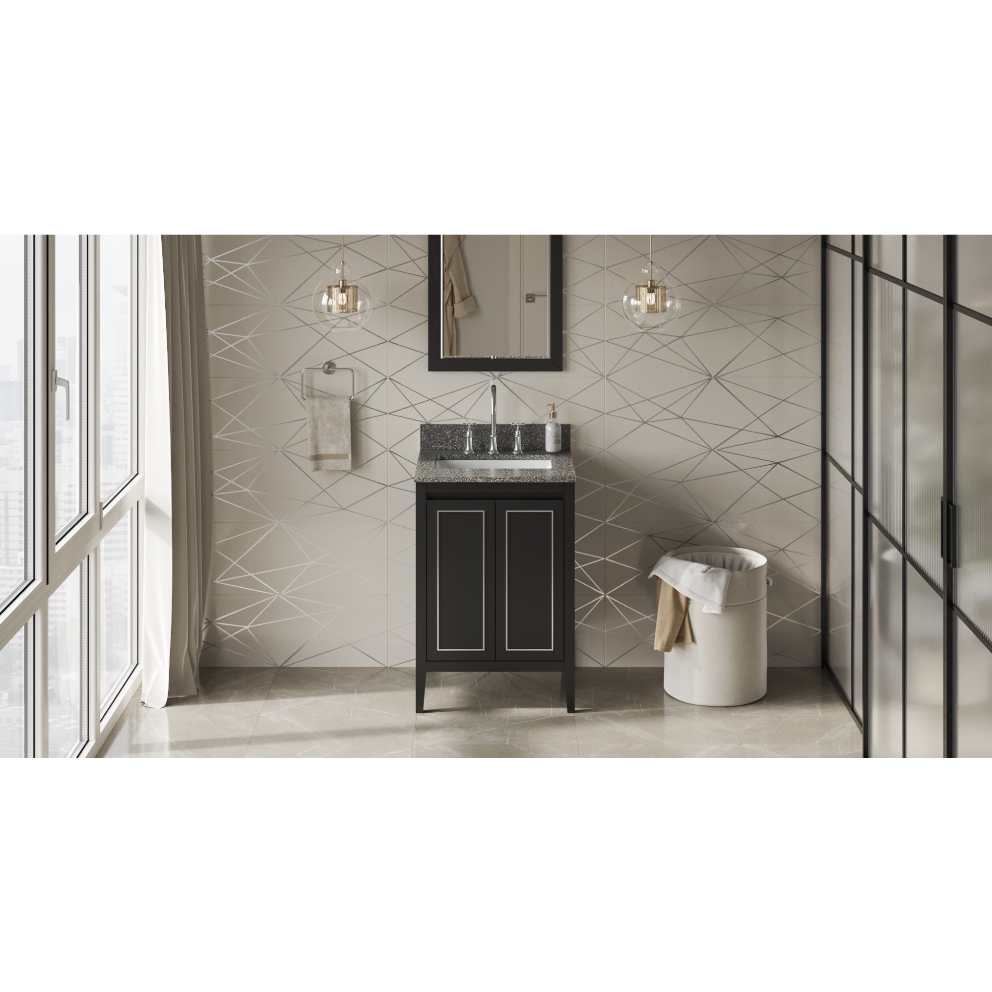 24" Black Percival Vanity, Boulder Cultured Marble Vanity Top, undermount rectangle bowl | KitchBath