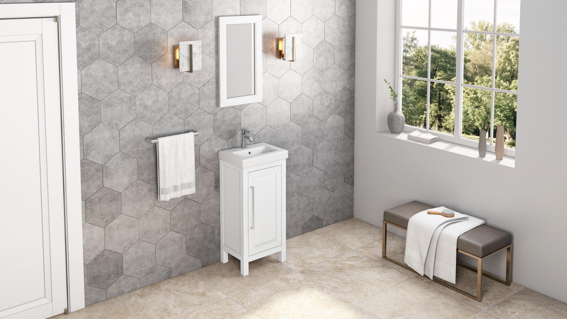16 W x 1" D x 28" H White Cade mirror | KitchBath