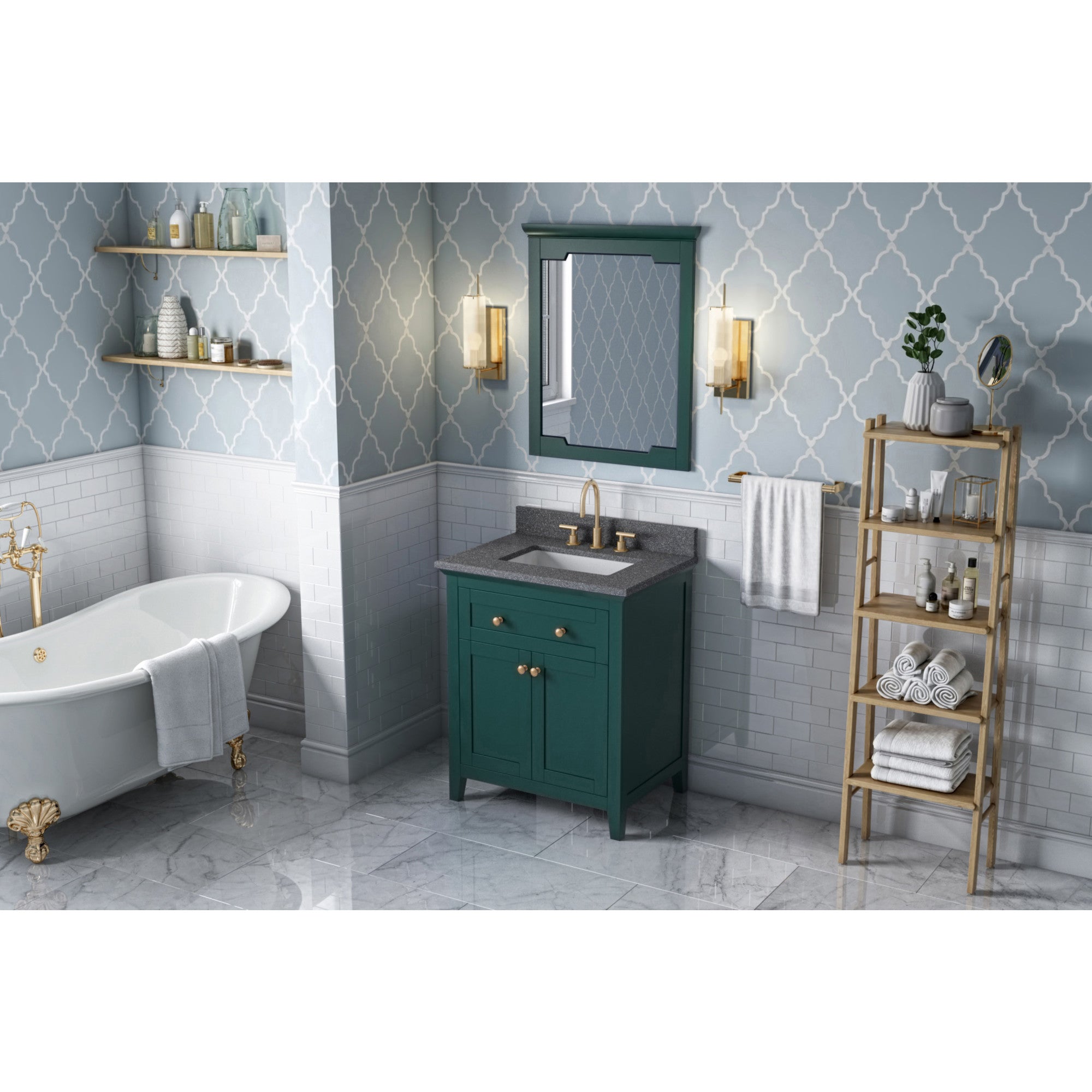 30" Forest Green Chatham Vanity, Boulder Cultured Marble Vanity Top, undermount rectangle bowl | KitchBath