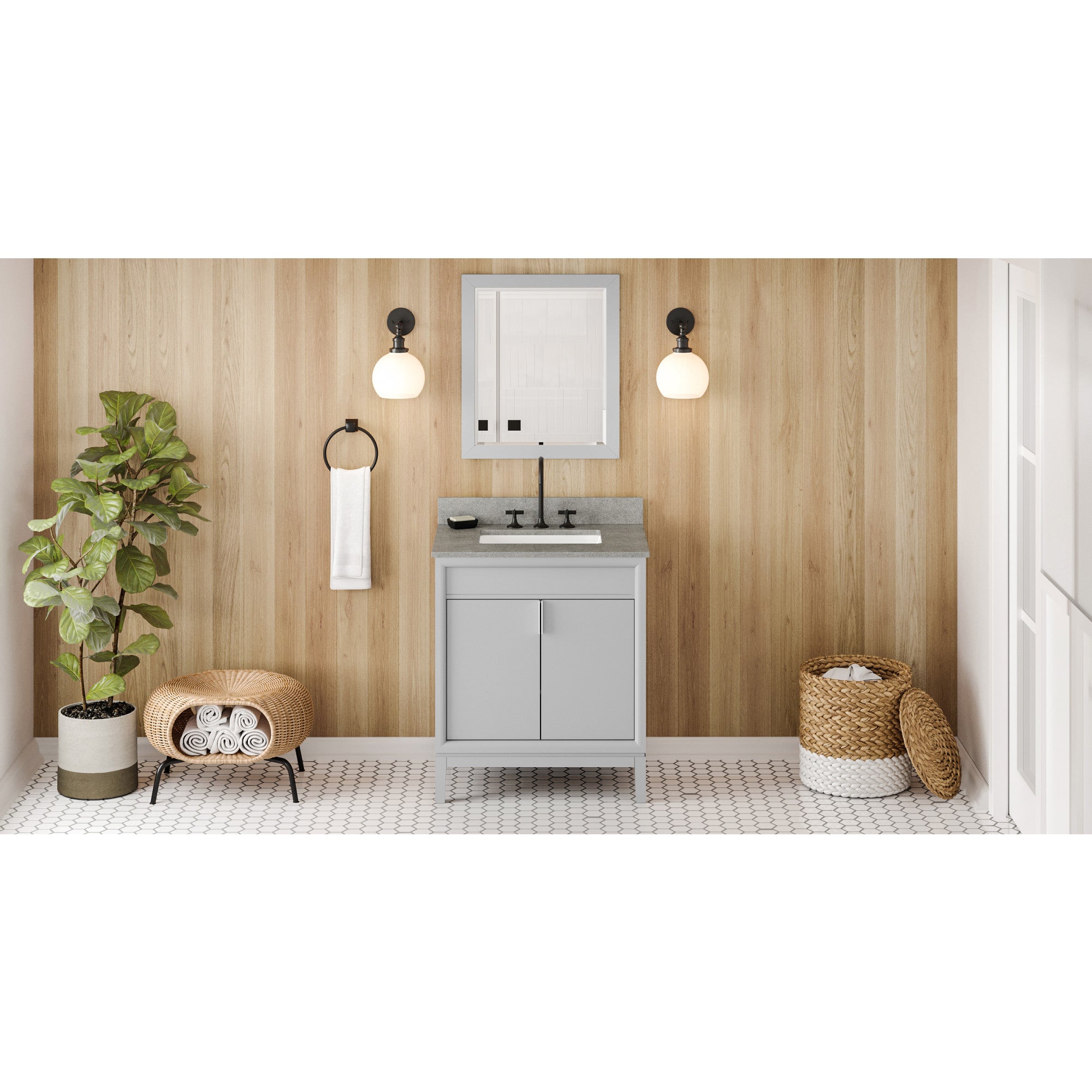 30" Grey Theodora Vanity, Steel Grey Cultured Marble Vanity Top, undermount rectangle bowl | KitchBath