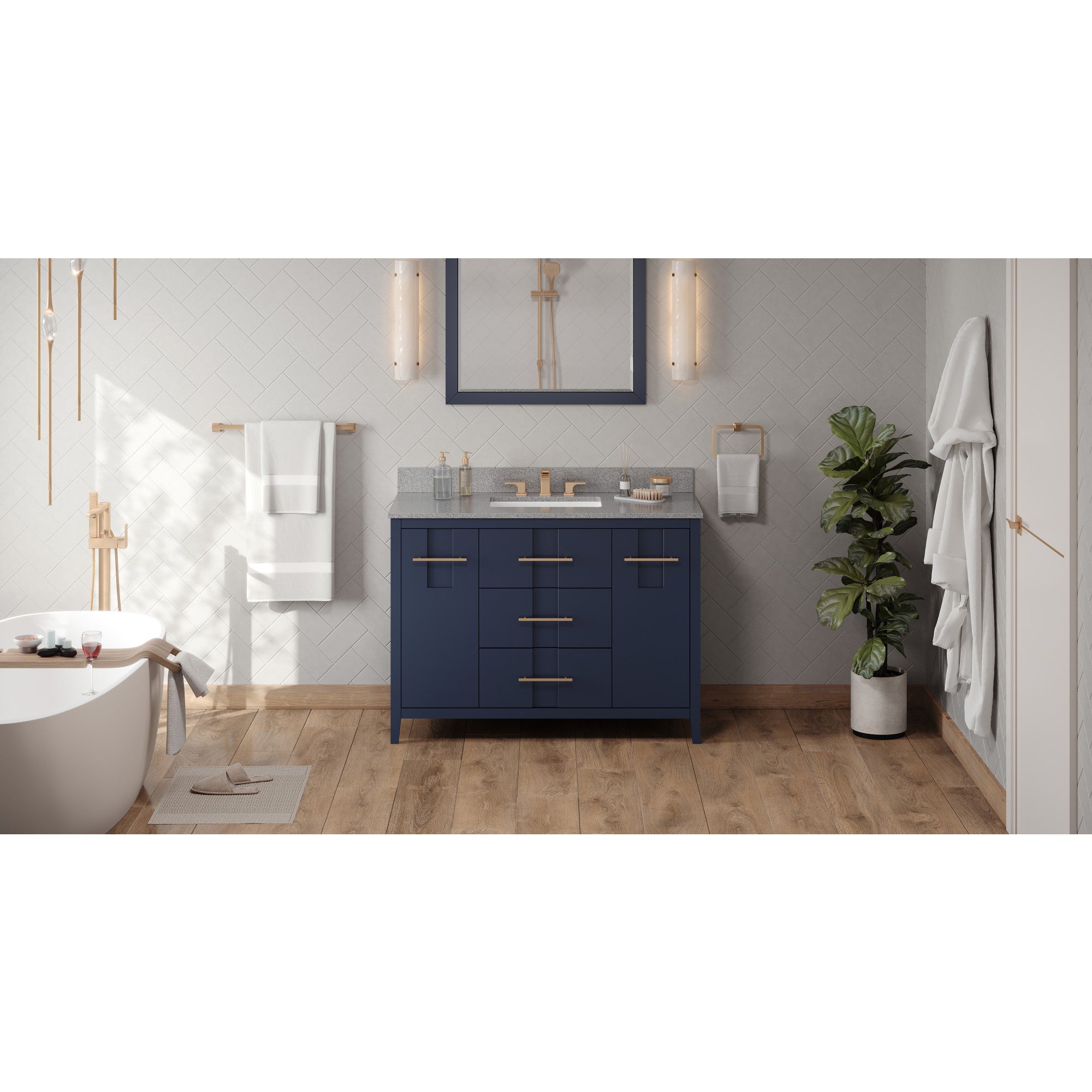 48" Hale Blue Katara Vanity, Steel Grey Cultured Marble Vanity Top, undermount rectangle bowl | KitchBath