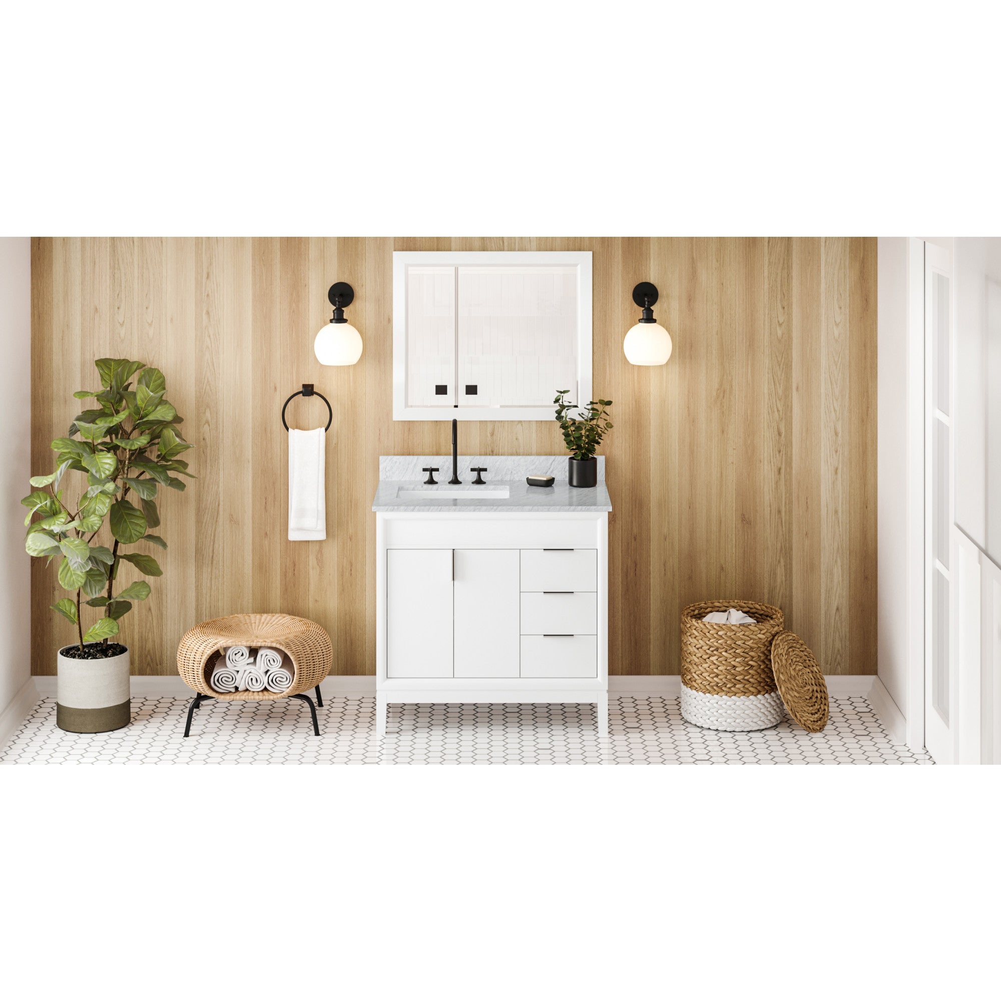 36" White Theodora Vanity, left offset | KitchBath