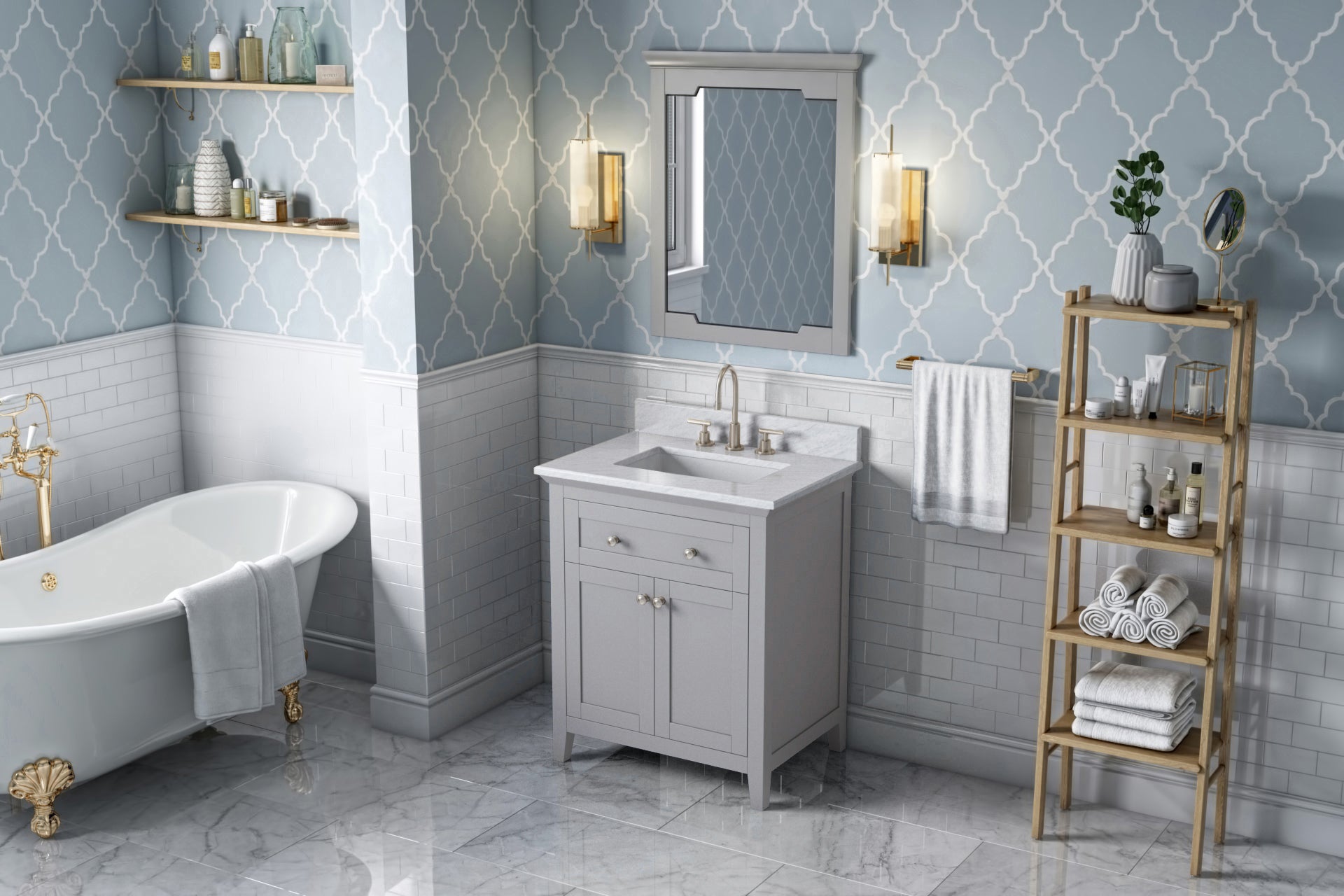 30" Grey Chatham Vanity, White Carrara Marble Vanity Top, undermount rectangle bowl