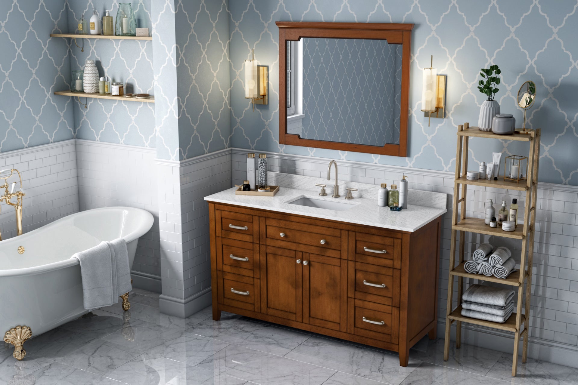 60" Chocolate Chatham Vanity, White Carrara Marble Vanity Top, undermount rectangle bowl