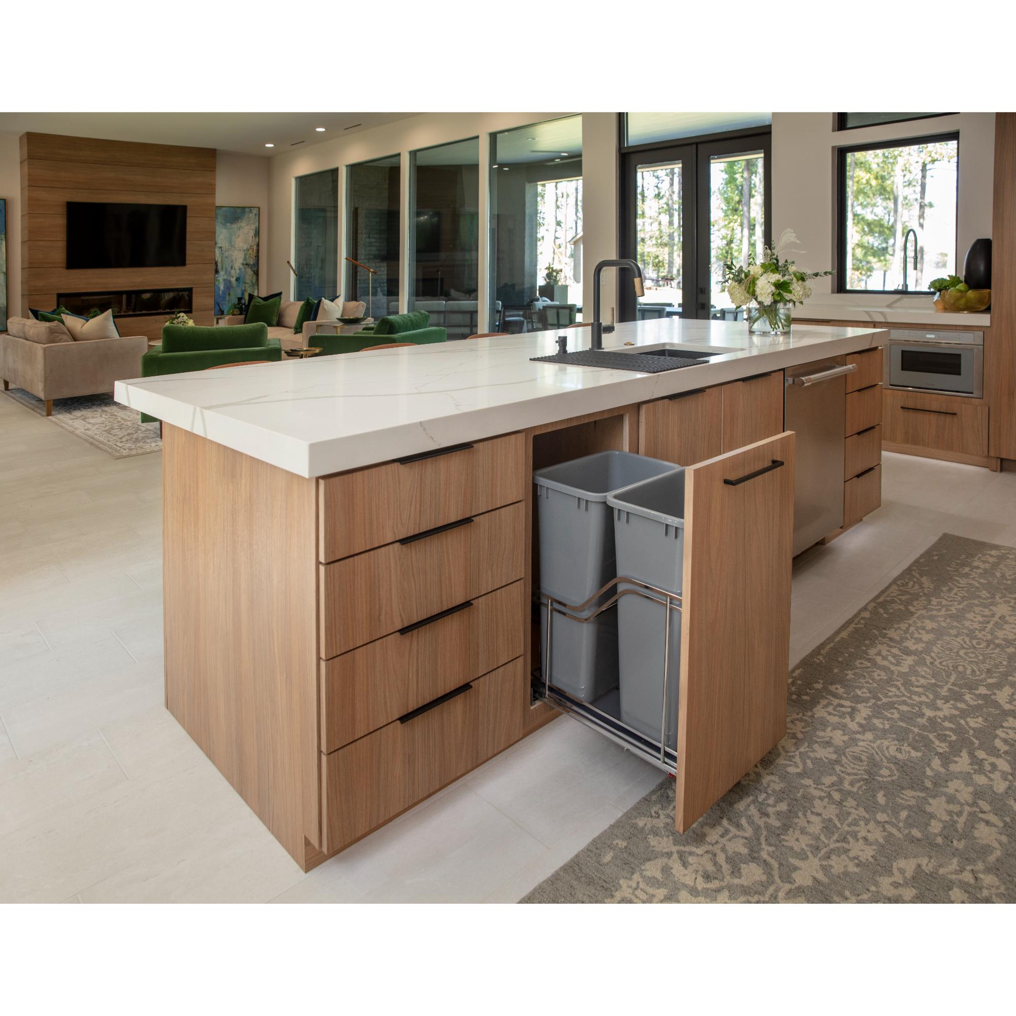 Double 50 Quart Polished Chrome STORAGE WITH STYLE® Metal Soft-close Trashcan Pullout | KitchBath