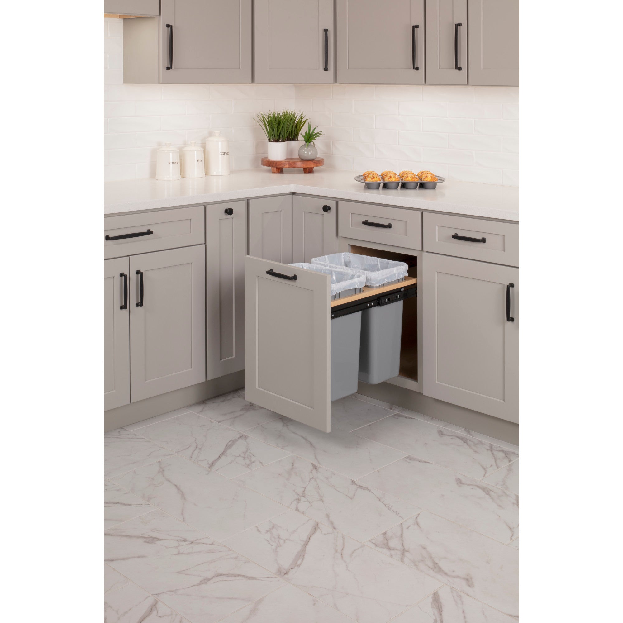 Double Grey 35 Quart Top-Mount Trashcan Pullout for 15" Opening | KitchBath