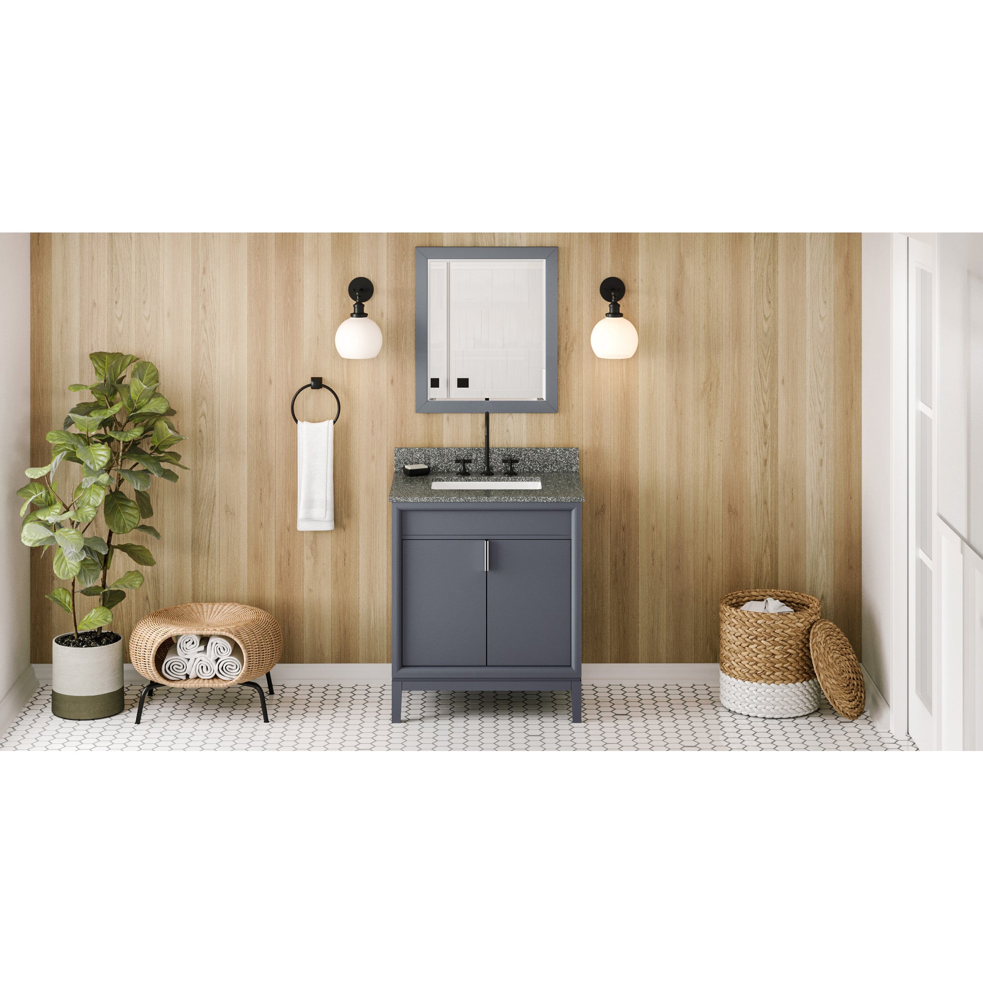 30" Blue Steel Theodora Vanity, Boulder Cultured Marble Vanity Top, undermount rectangle bowl | KitchBath
