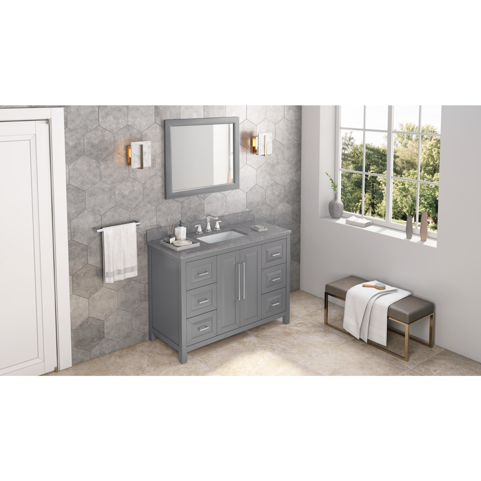 48" Grey Cade Vanity, Steel Grey Cultured Marble Vanity Top, undermount rectangle bowl | KitchBath