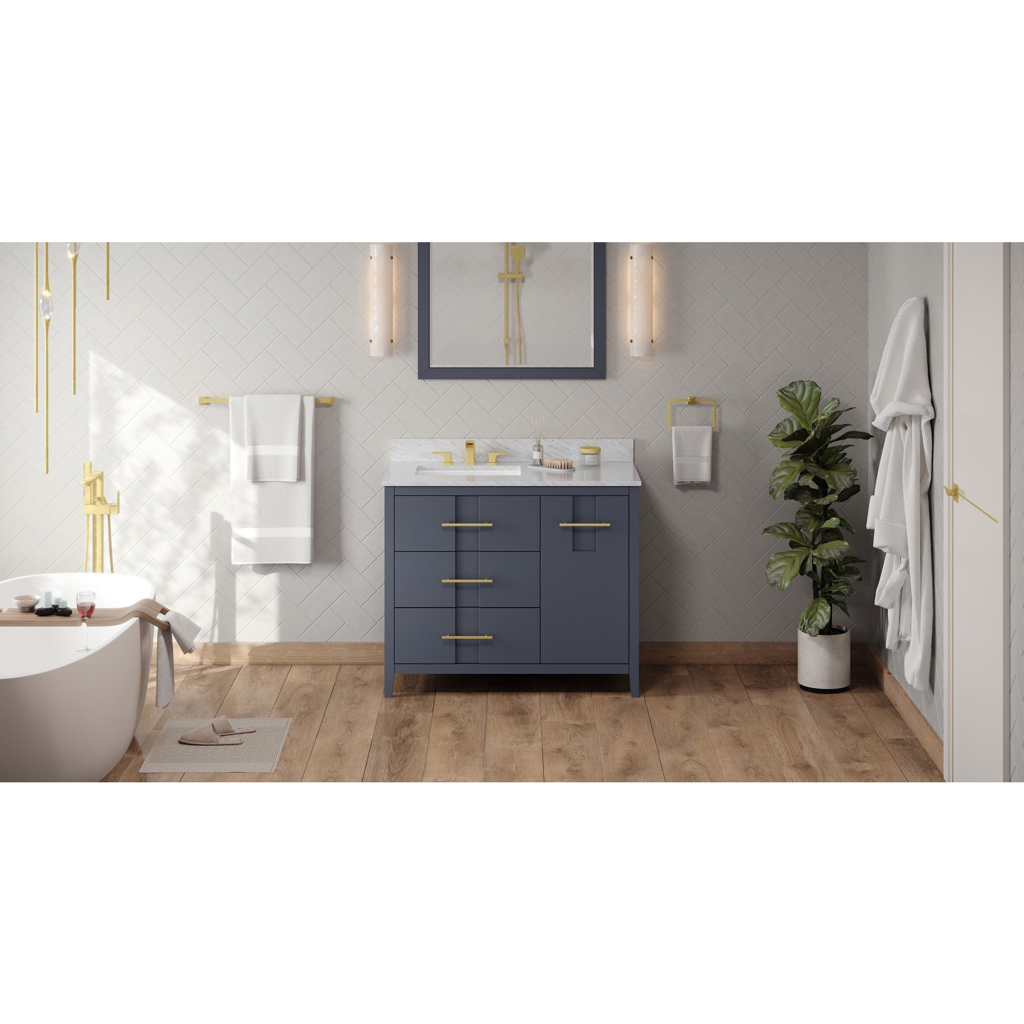 42" Blue Steel Katara Vanity, left offset | KitchBath