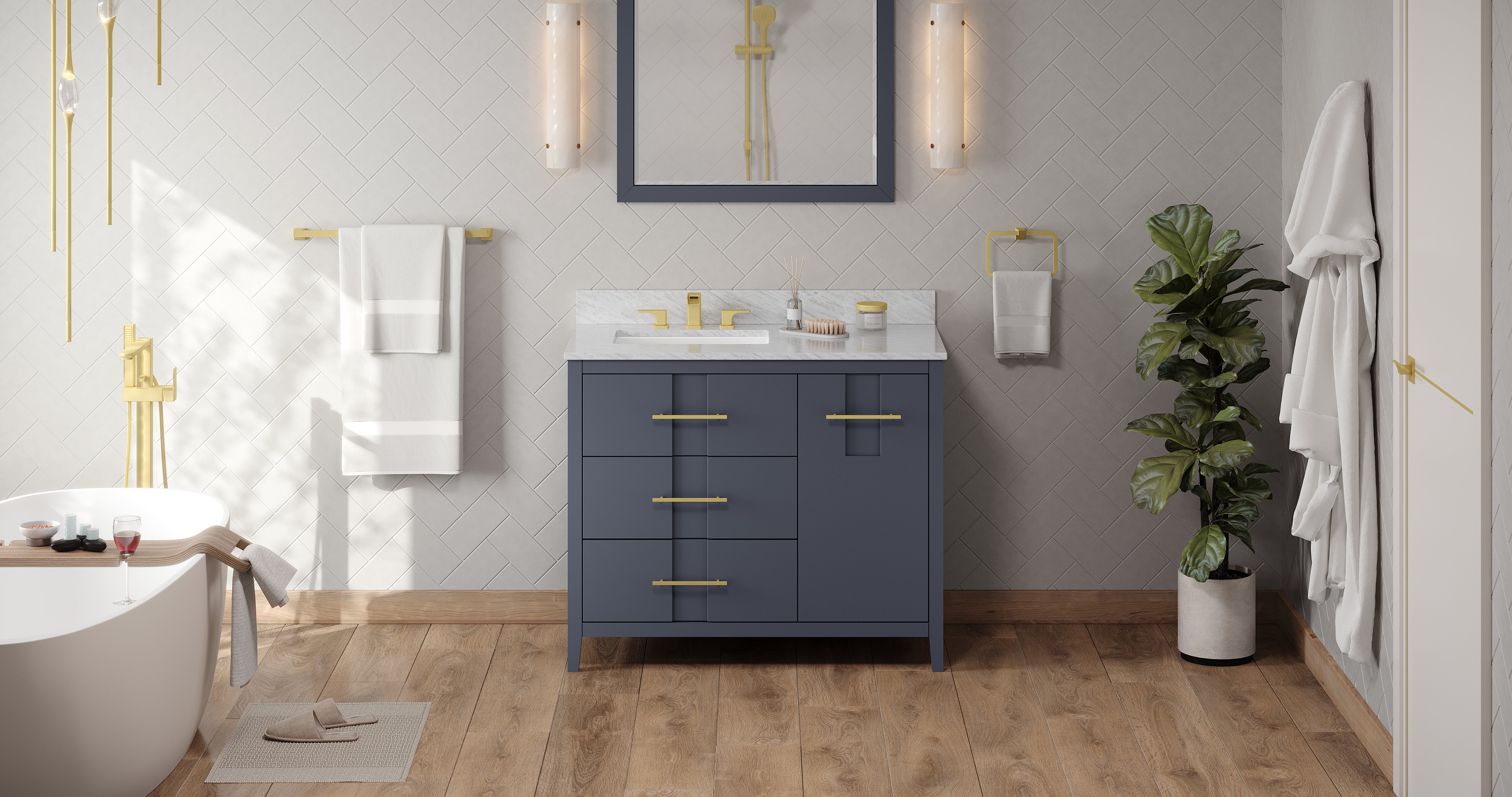 42" Blue Steel Katara Vanity, left offset | KitchBath