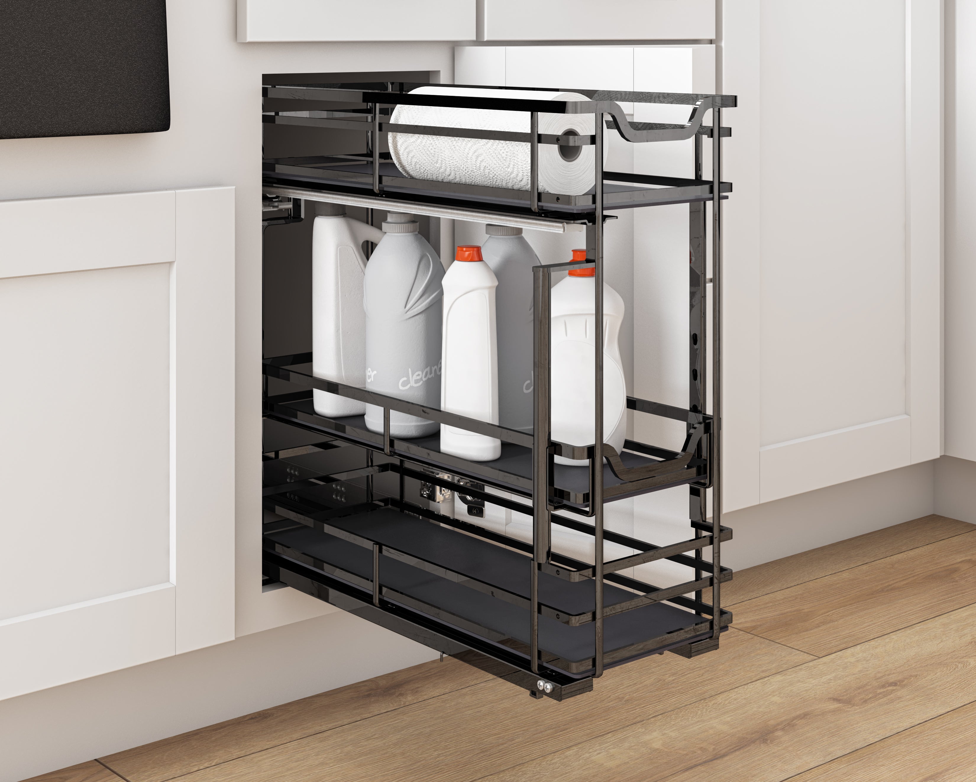 8" Black Nickel STORAGE WITH STYLE® Metal "No Wiggle" Under Drawer Soft-close Base Pullout | KitchBath