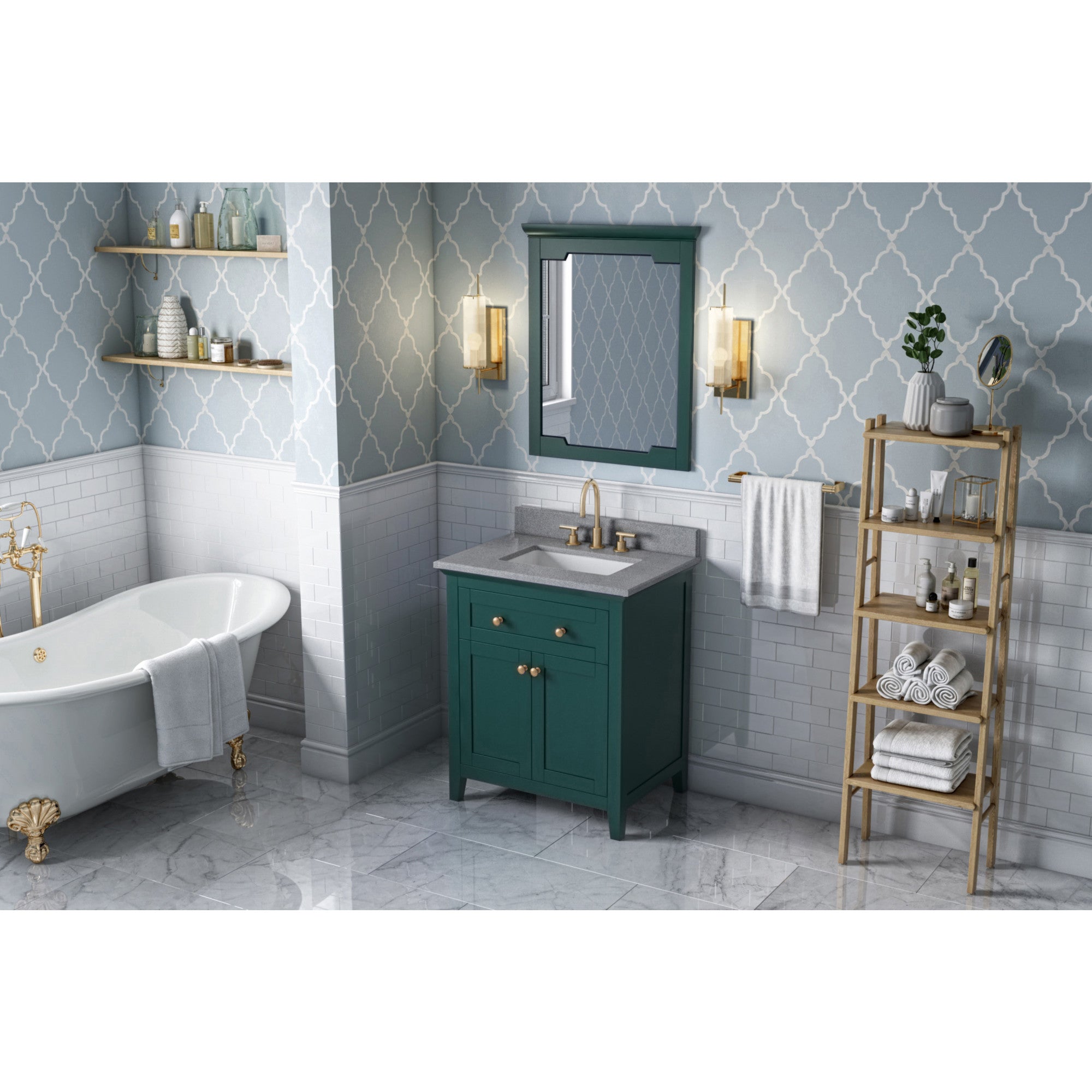 30" Forest Green Chatham Vanity, Steel Grey Cultured Marble Vanity Top, undermount rectangle bowl | KitchBath