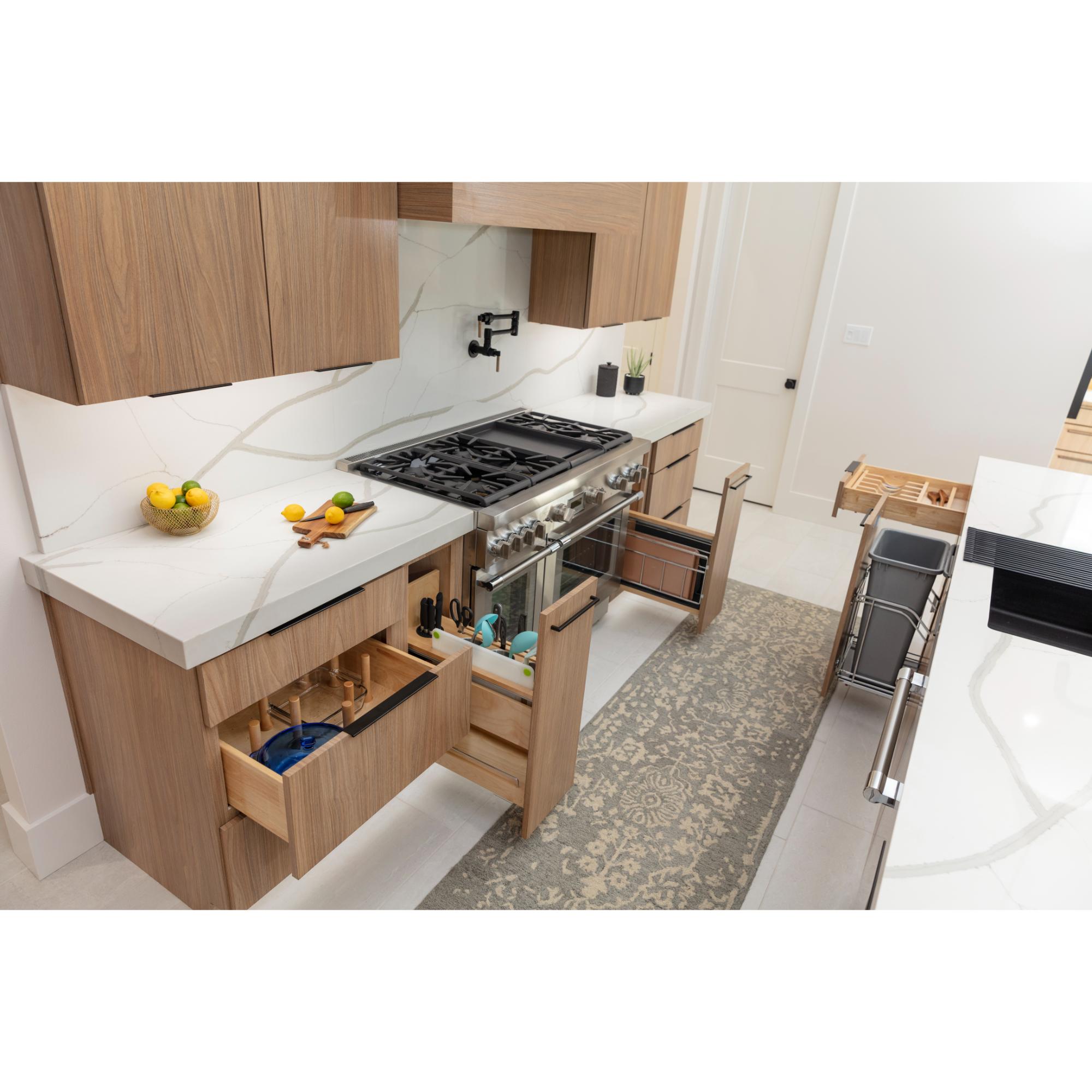 Double 50 Quart Polished Chrome STORAGE WITH STYLE® Metal Soft-close Trashcan Pullout | KitchBath