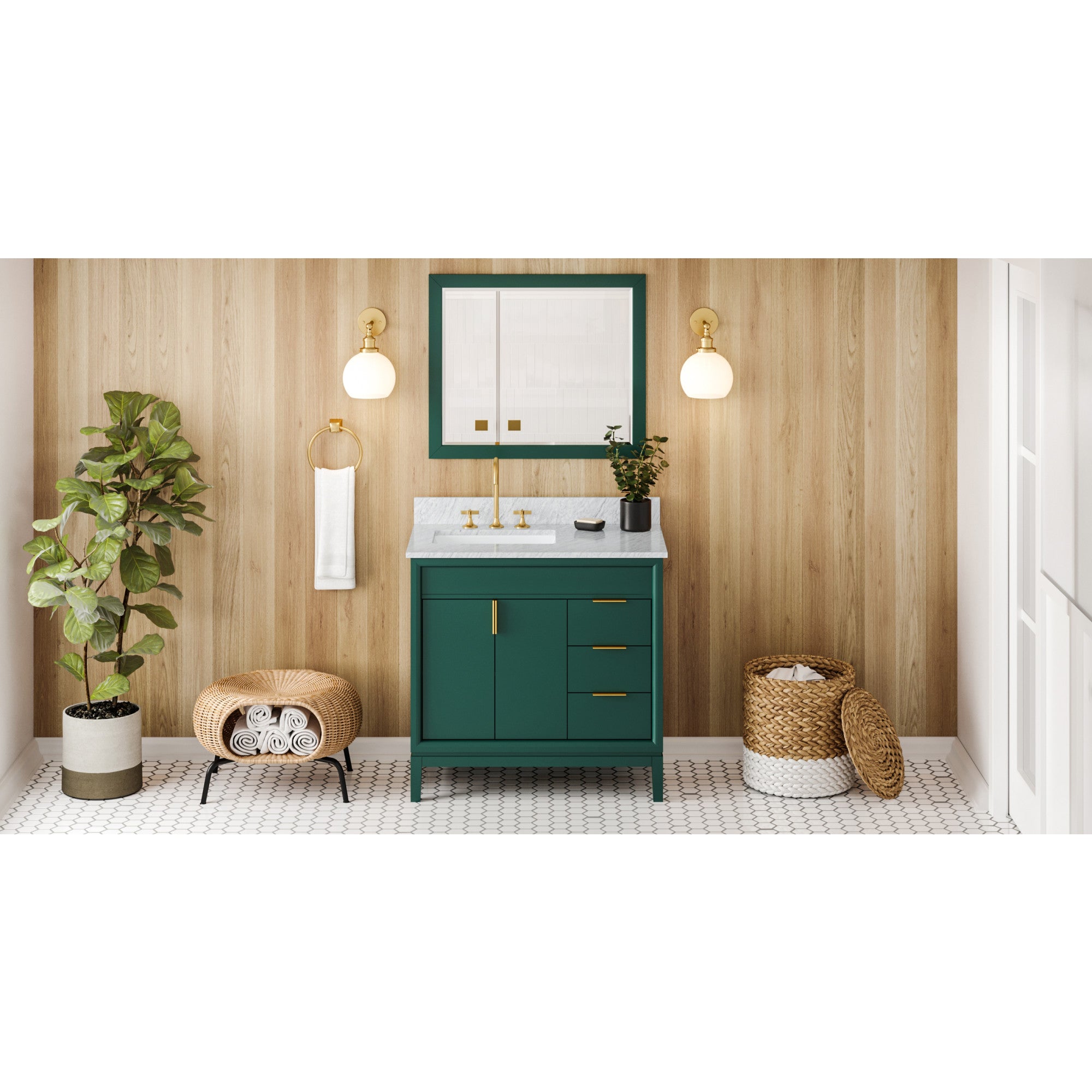 36" Forest Green Theodora Vanity, left offset | KitchBath