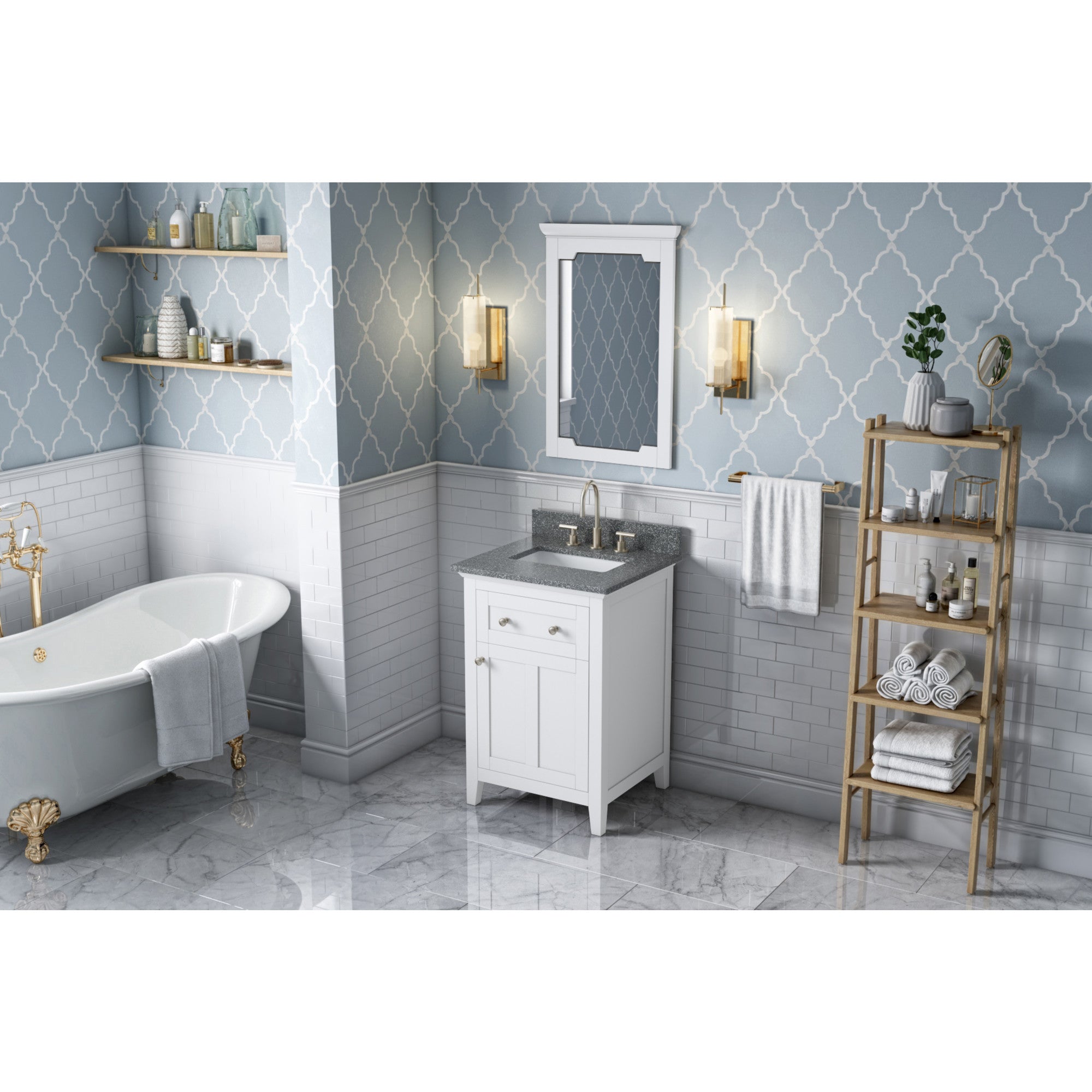 24" White Chatham Vanity, Boulder Cultured Marble Vanity Top, undermount rectangle bowl | KitchBath