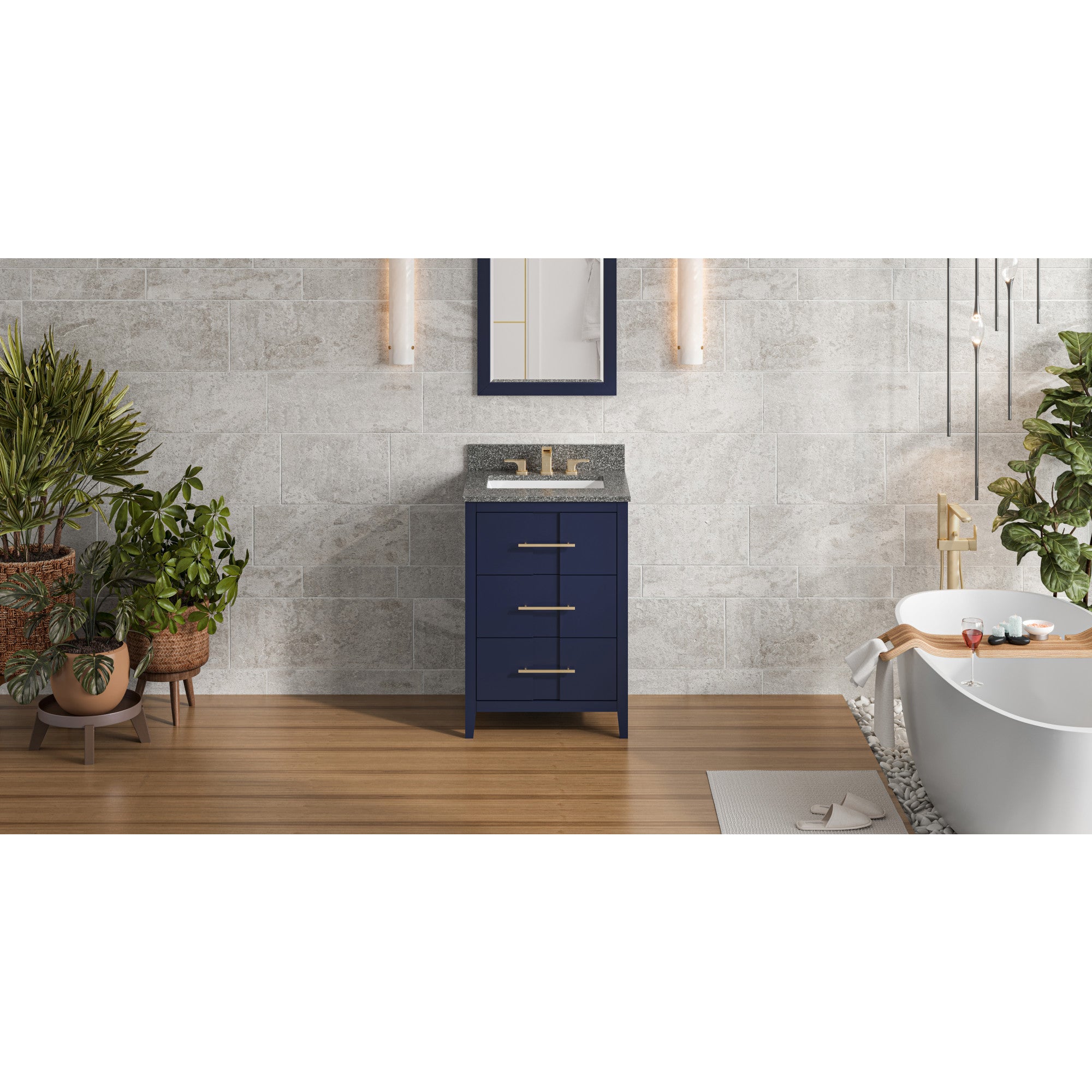 24" Hale Blue Katara Vanity, Boulder Cultured Marble Vanity Top, undermount rectangle bowl | KitchBath