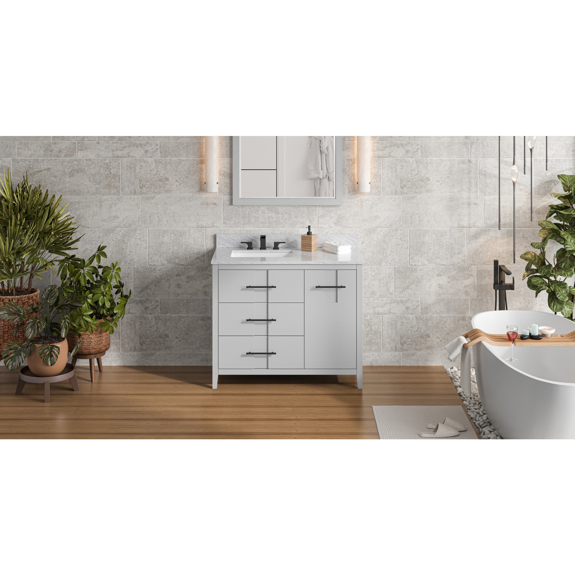 42" Grey Katara Vanity, left offset | KitchBath