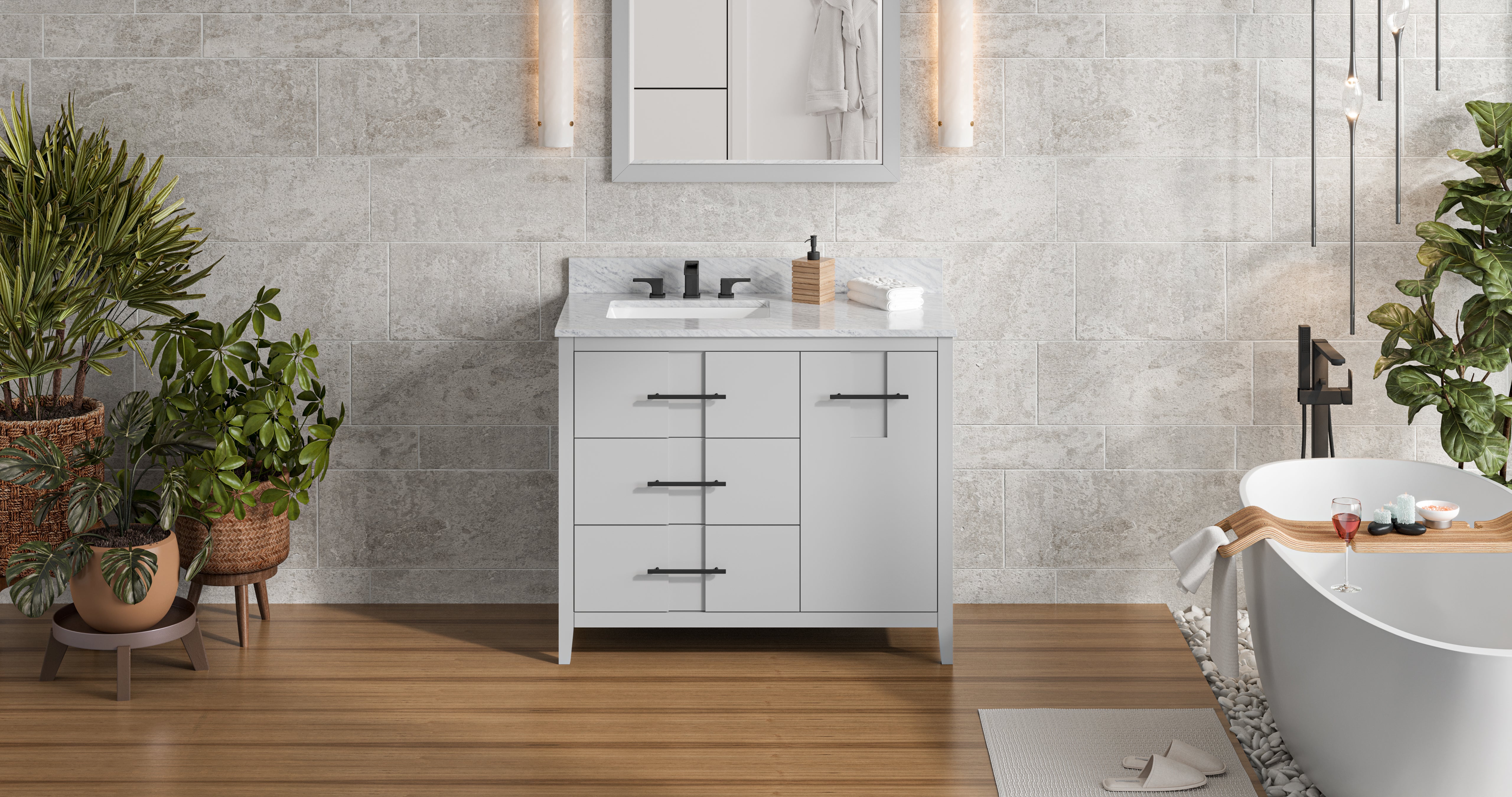 42" Grey Katara Vanity, left offset | KitchBath