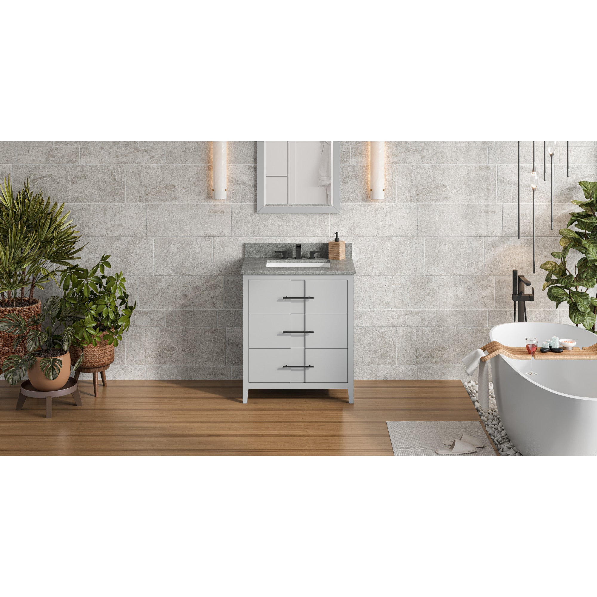 30" Grey Katara Vanity, Steel Grey Cultured Marble Vanity Top, undermount rectangle bowl | KitchBath