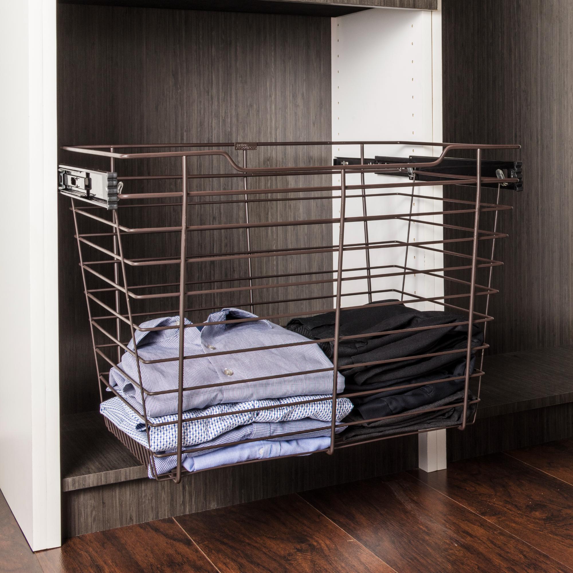 Chrome Closet Pullout Basket with Slides 16"D x 17"W x 6"H | KitchBath