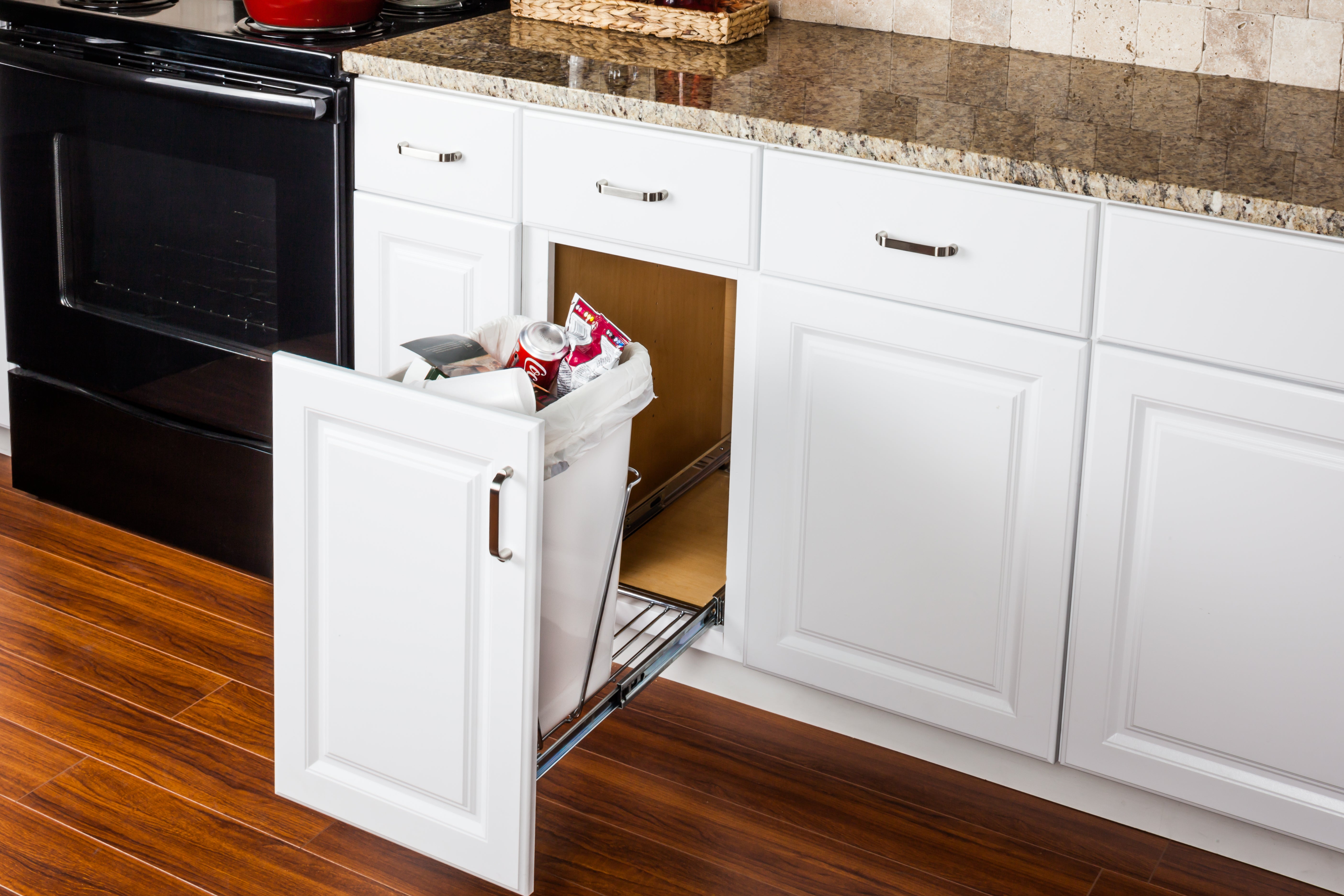 Polished Chrome Single Can Wire Bottom-Mount Trashcan Pullout | KitchBath