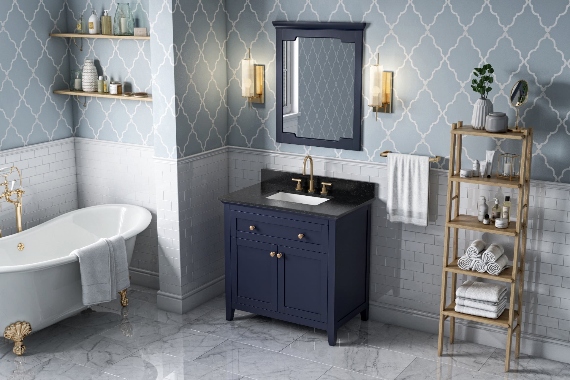 36" Hale Blue Chatham Vanity, Black Granite Vanity Top, undermount rectangle bowl