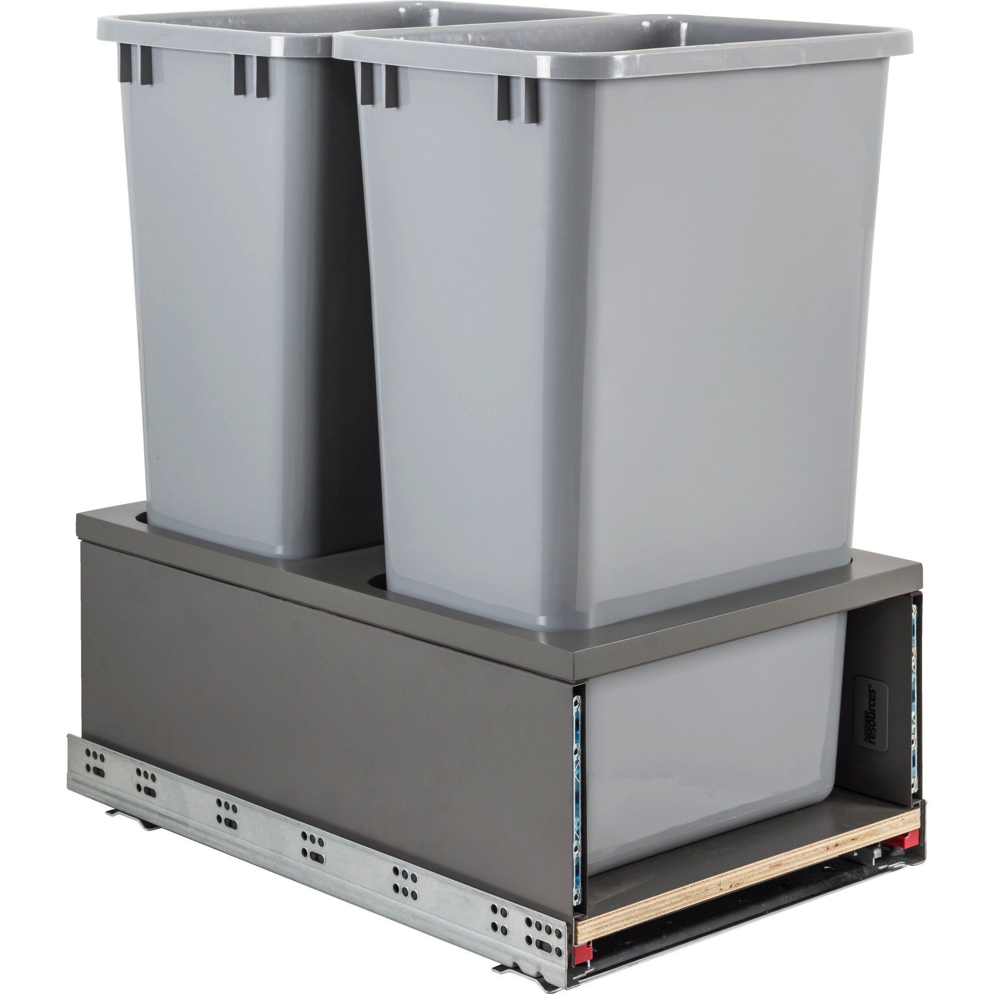 Double 50 Quart Metal Drawer Box Soft-close Trashcan Pullout | KitchBath