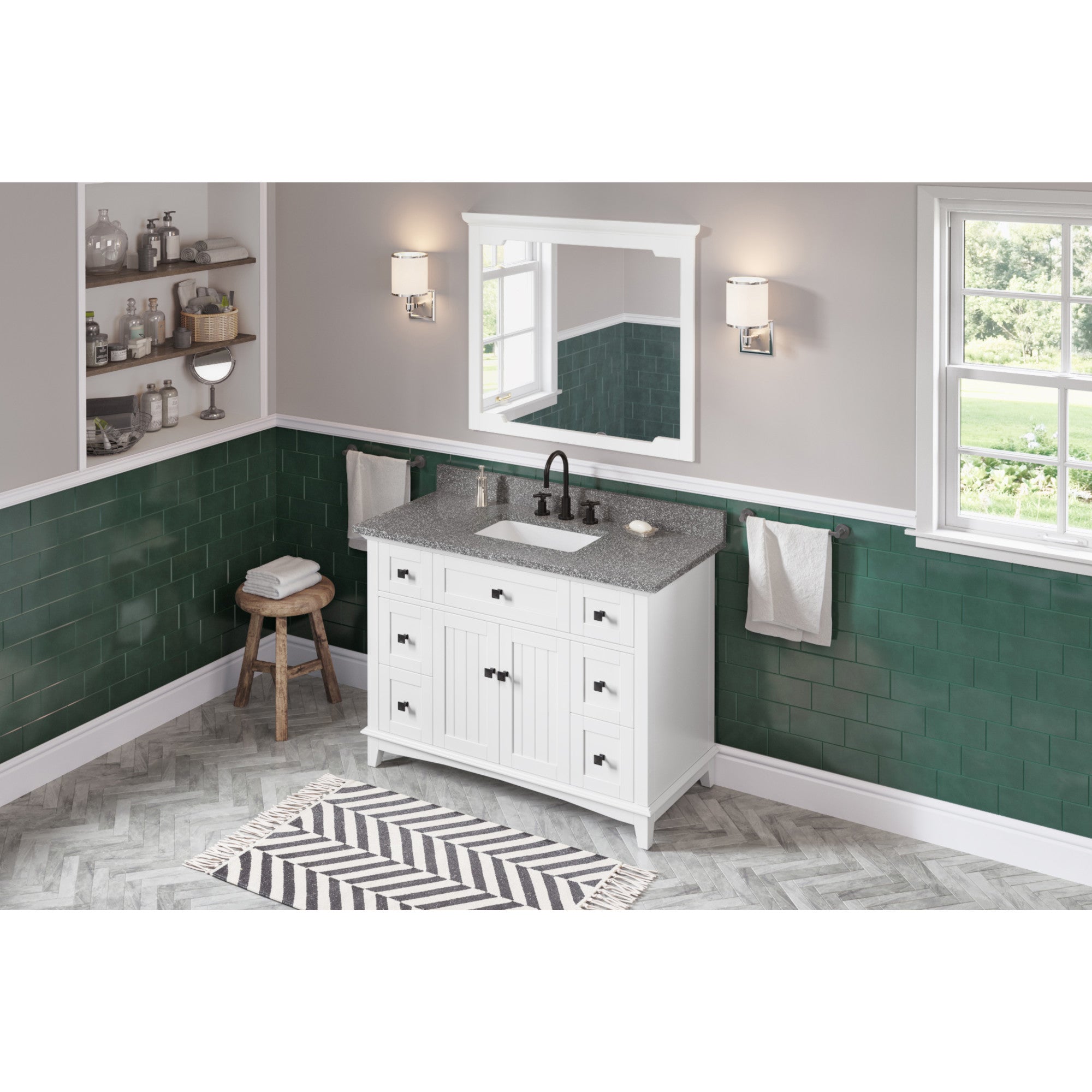 48" White Savino Vanity, Boulder Cultured Marble Vanity Top, undermount rectangle bowl | KitchBath