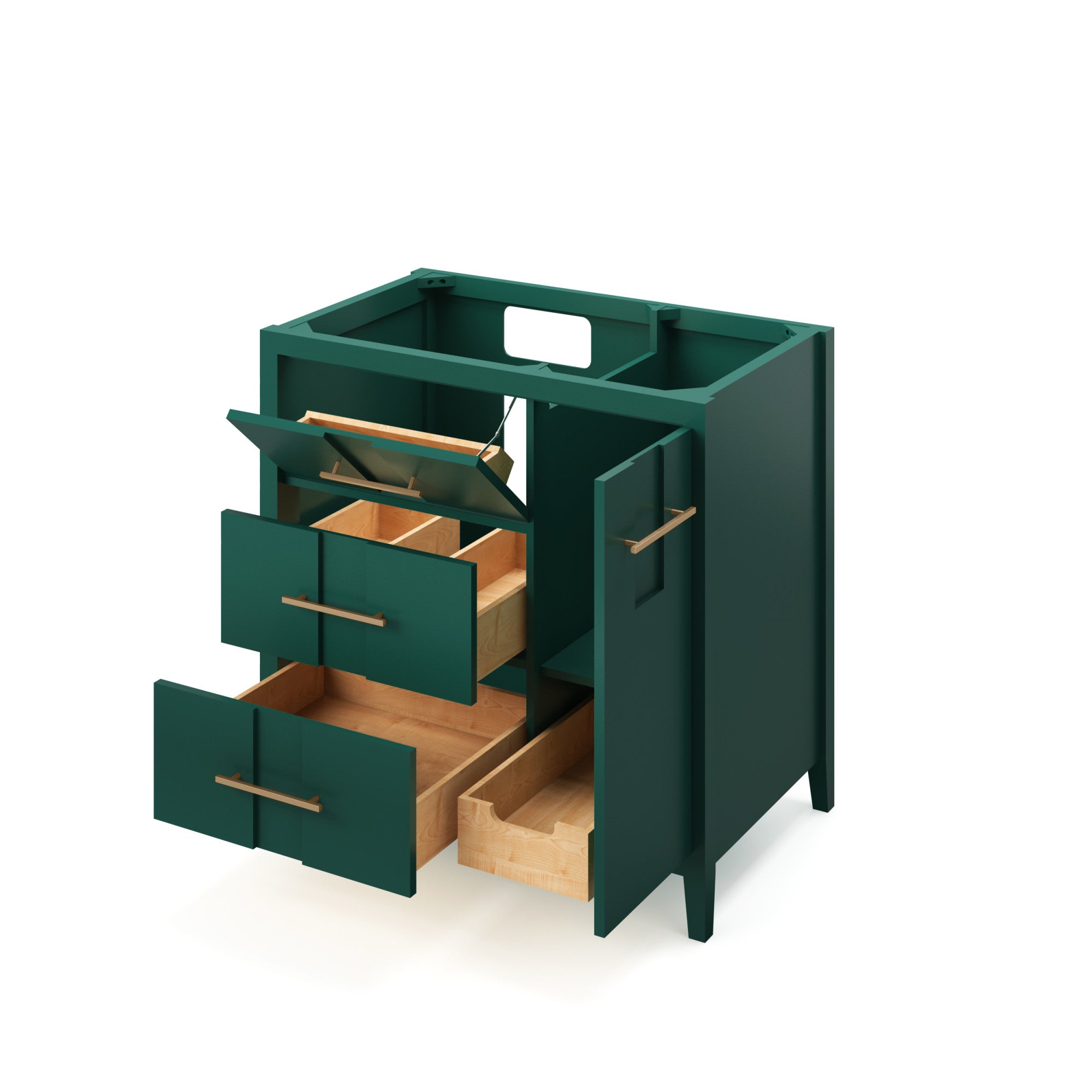 36" Forest Green Katara Vanity, left offset | KitchBath