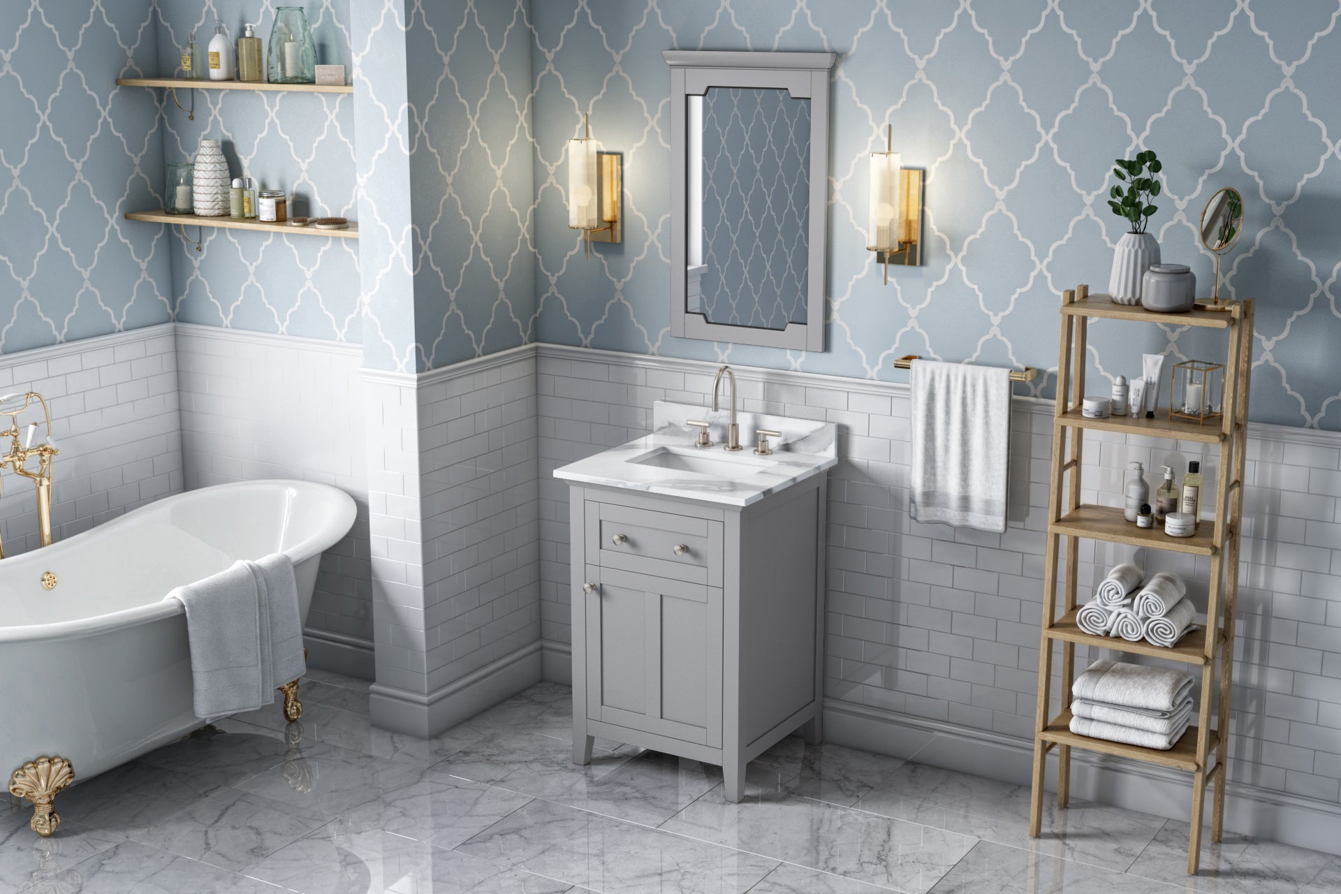 24" Grey Chatham Vanity, Calacatta Vienna Quartz Vanity Top, undermount rectangle bowl