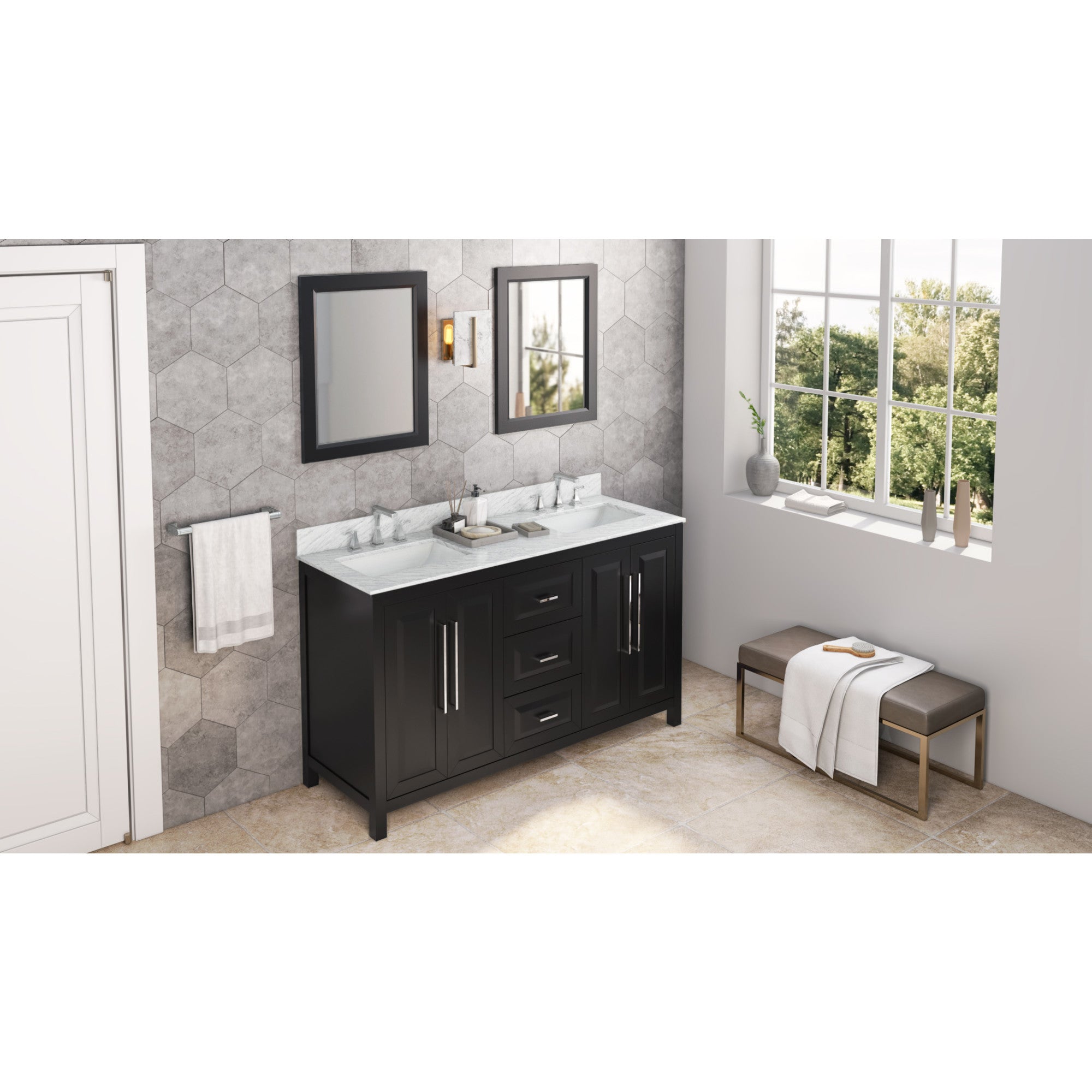 60" Black Cade Vanity, double bowl | KitchBath