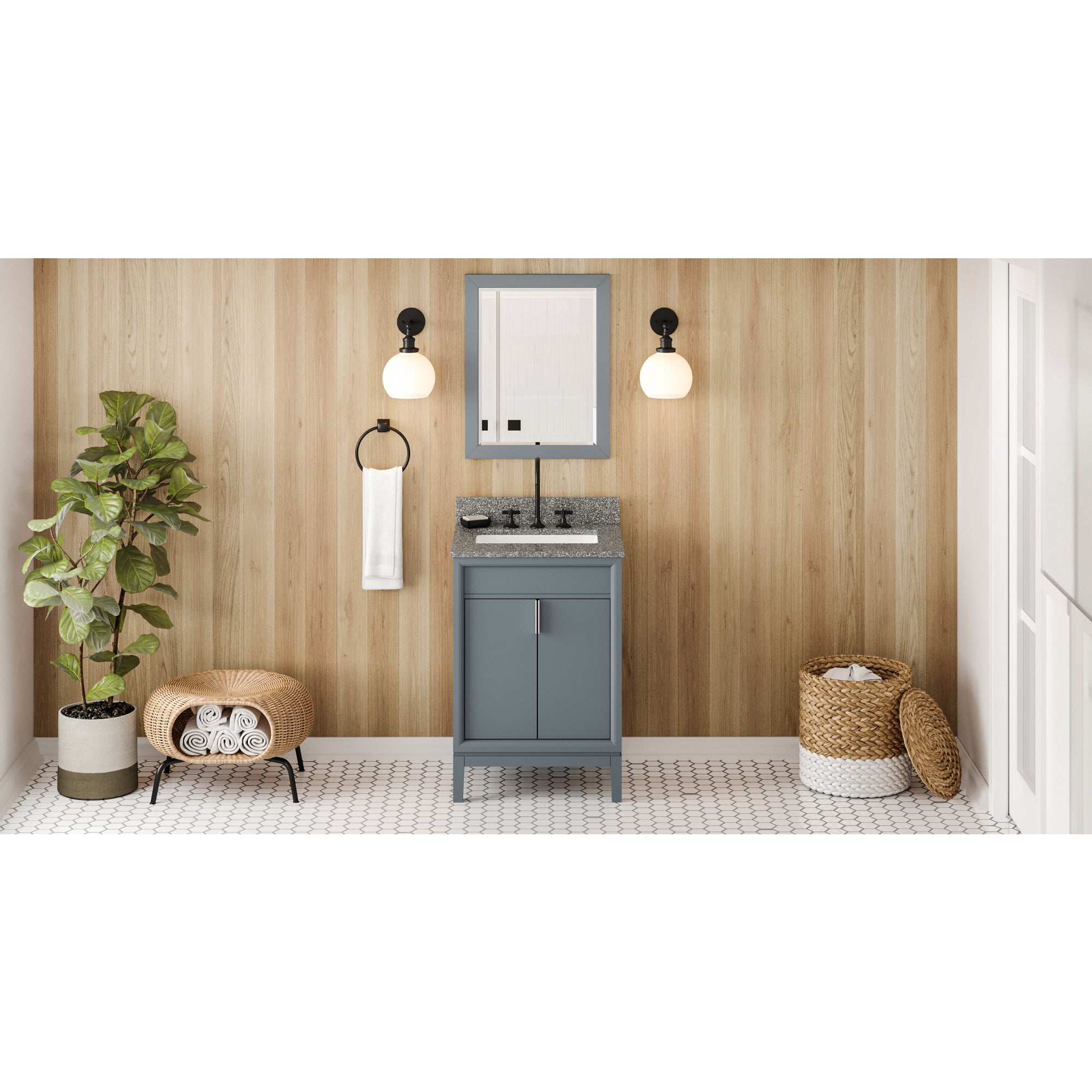 24" Blue Steel Theodora Vanity, Boulder Cultured Marble Vanity Top, undermount rectangle bowl | KitchBath