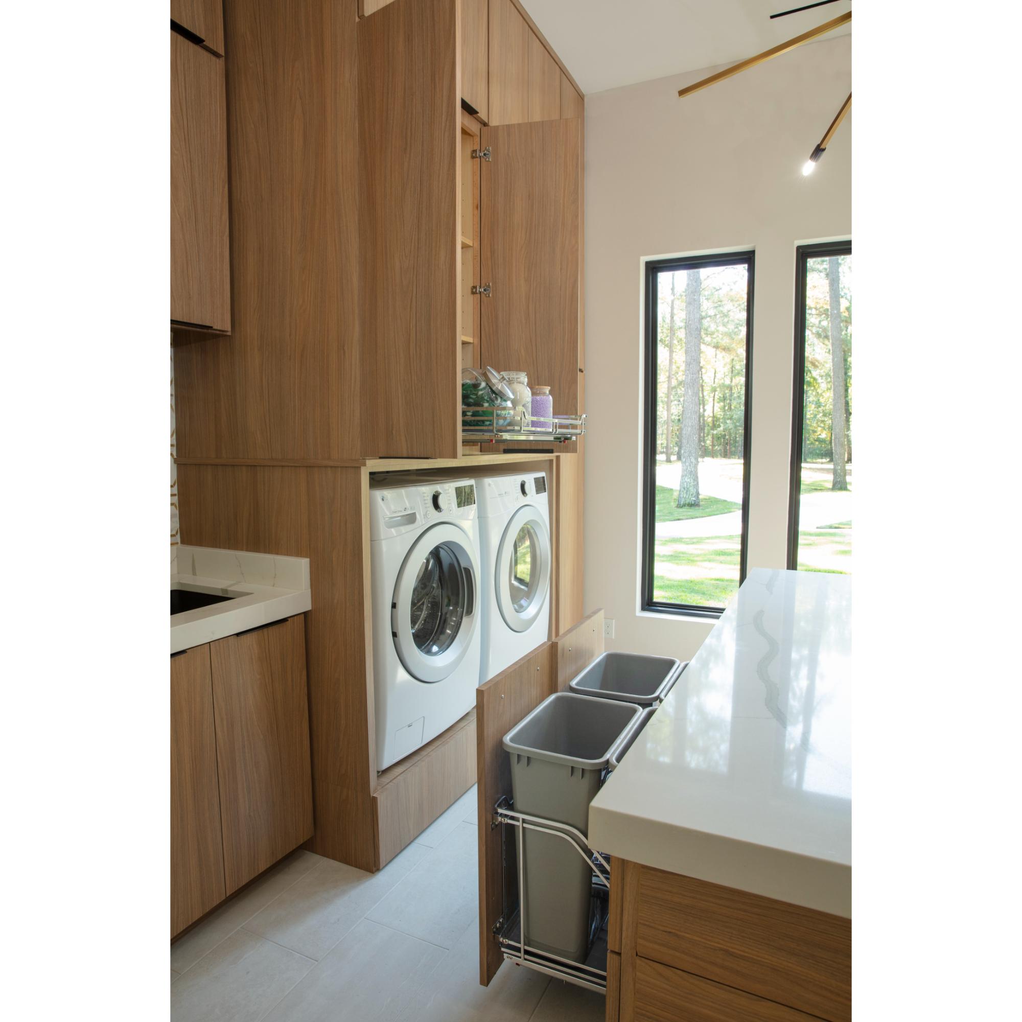 Double 50 Quart Polished Chrome STORAGE WITH STYLE® Metal Soft-close Trashcan Pullout | KitchBath
