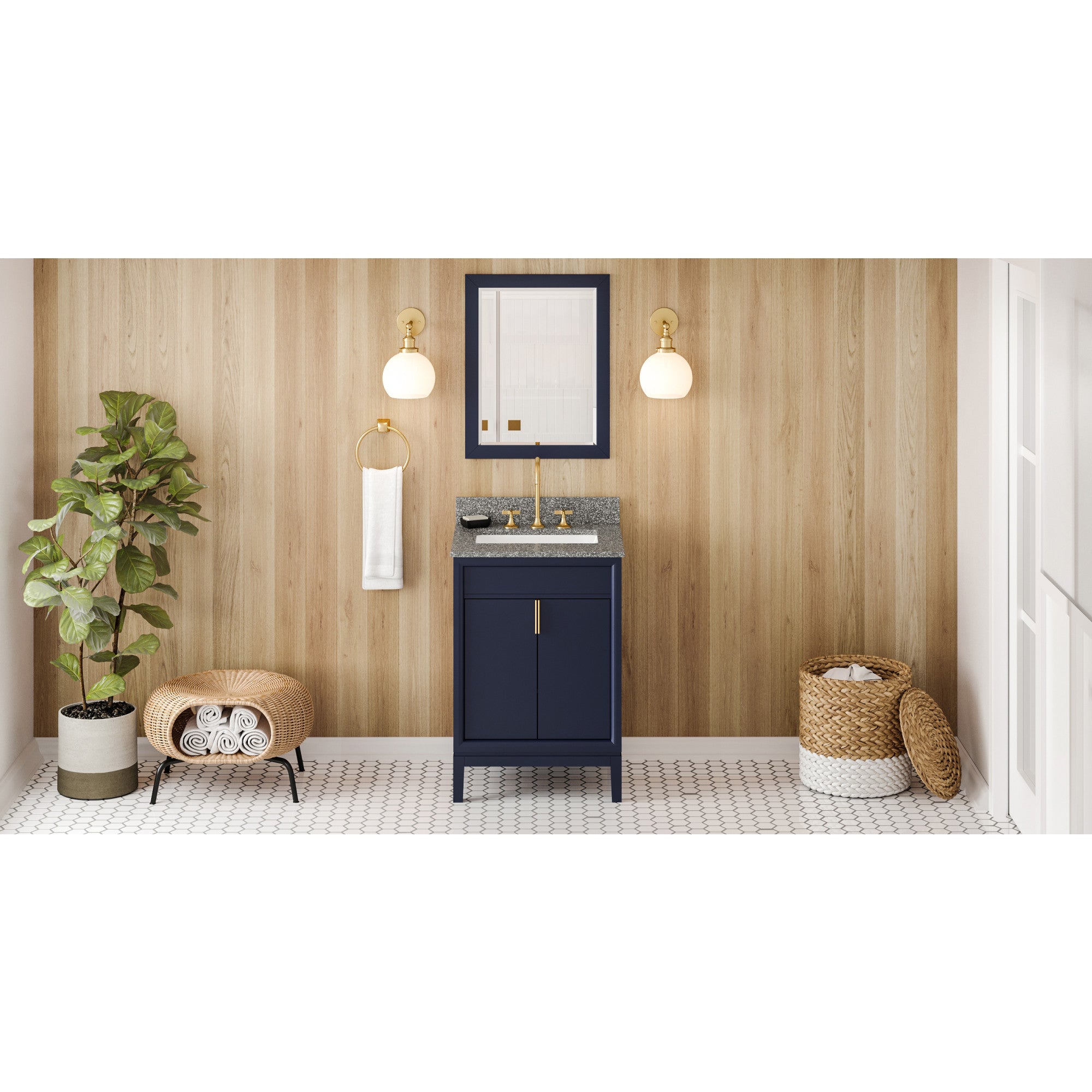 24" Hale Blue Theodora Vanity, Boulder Cultured Marble Vanity Top, undermount rectangle bowl | KitchBath