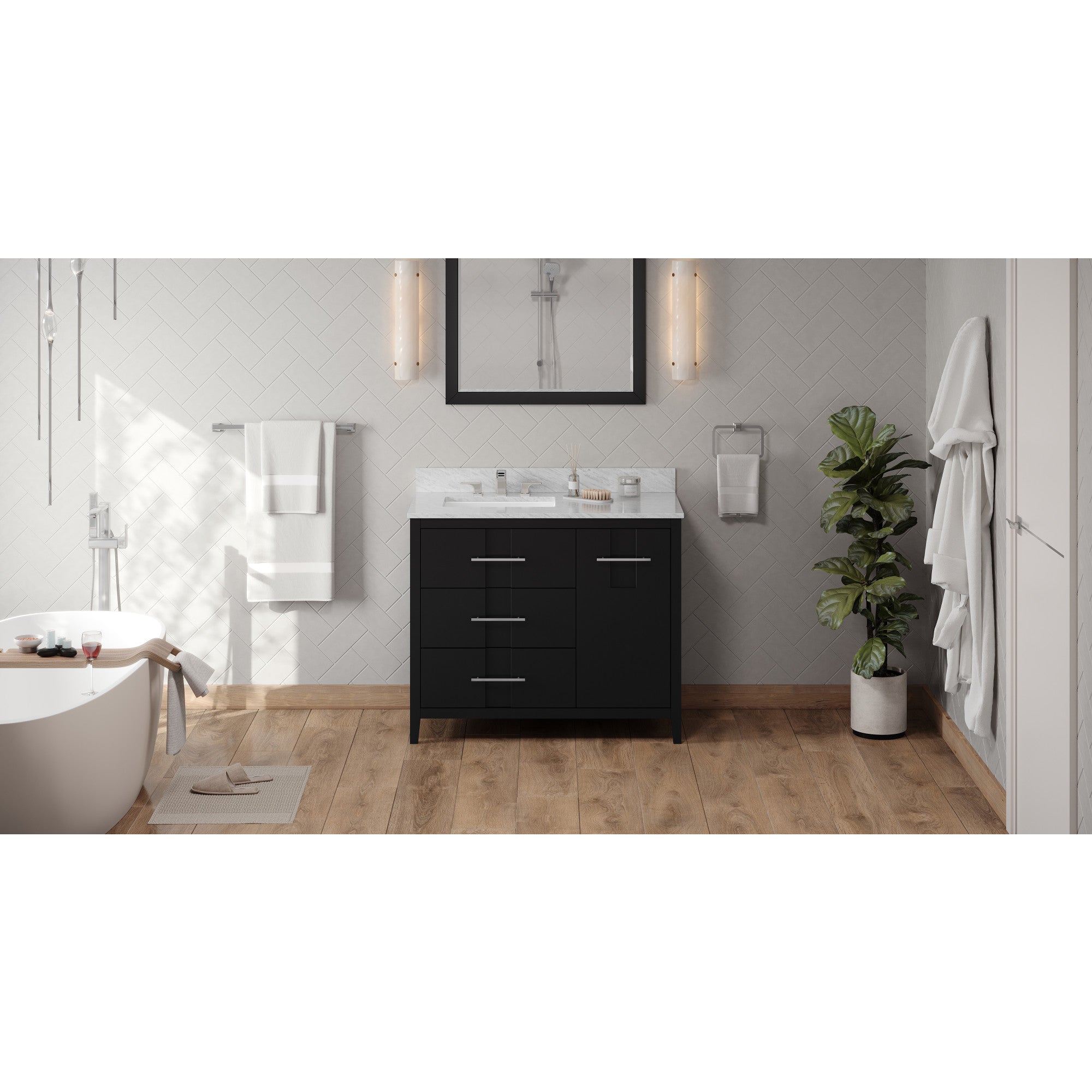 42" Black Katara Vanity, left offset | KitchBath