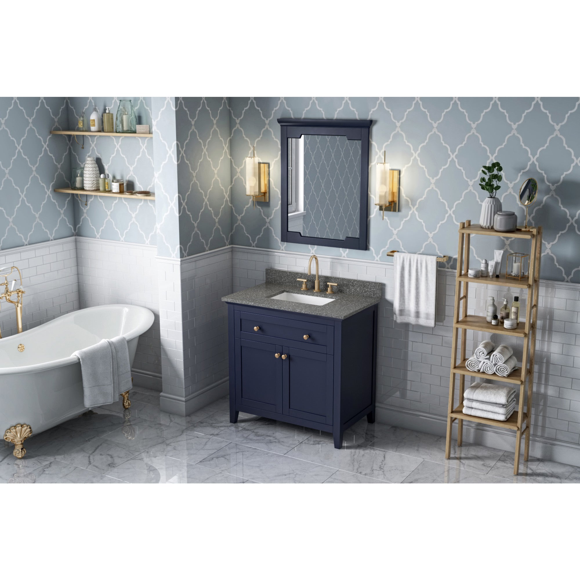 36" Hale Blue Chatham Vanity, Boulder Cultured Marble Vanity Top, undermount rectangle bowl | KitchBath
