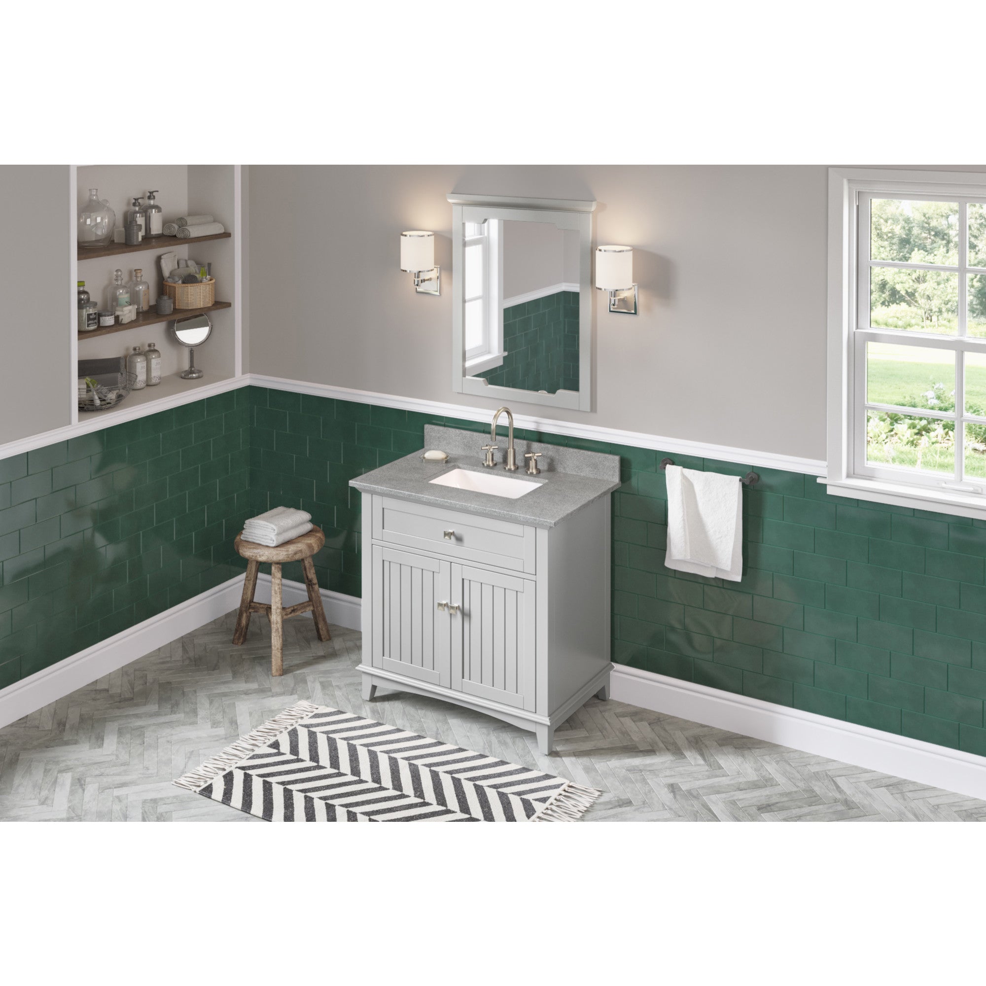 36" Grey Savino Vanity, Steel Grey Cultured Marble Vanity Top, undermount rectangle bowl | KitchBath
