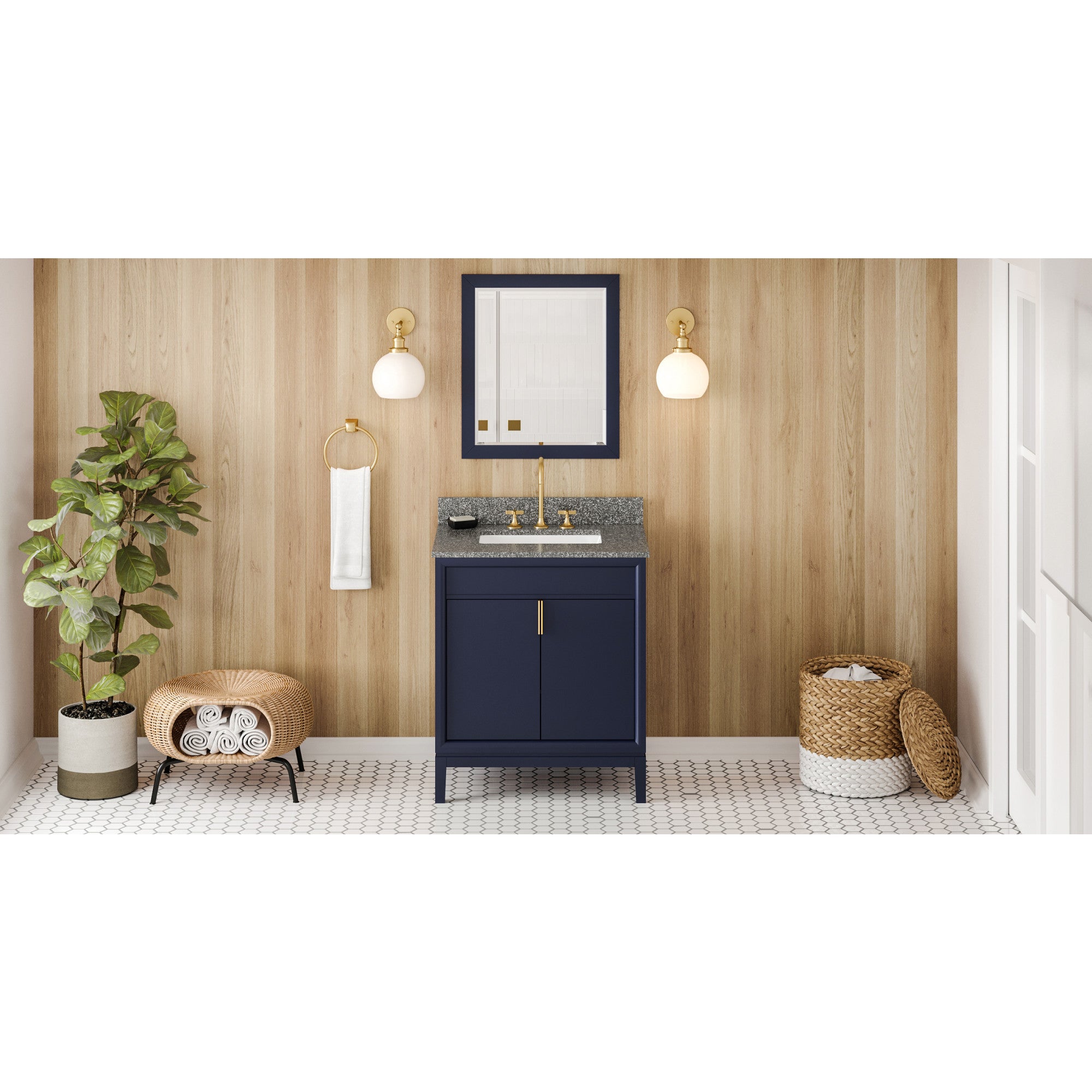 30" Hale Blue Theodora Vanity, Boulder Cultured Marble Vanity Top, undermount rectangle bowl | KitchBath
